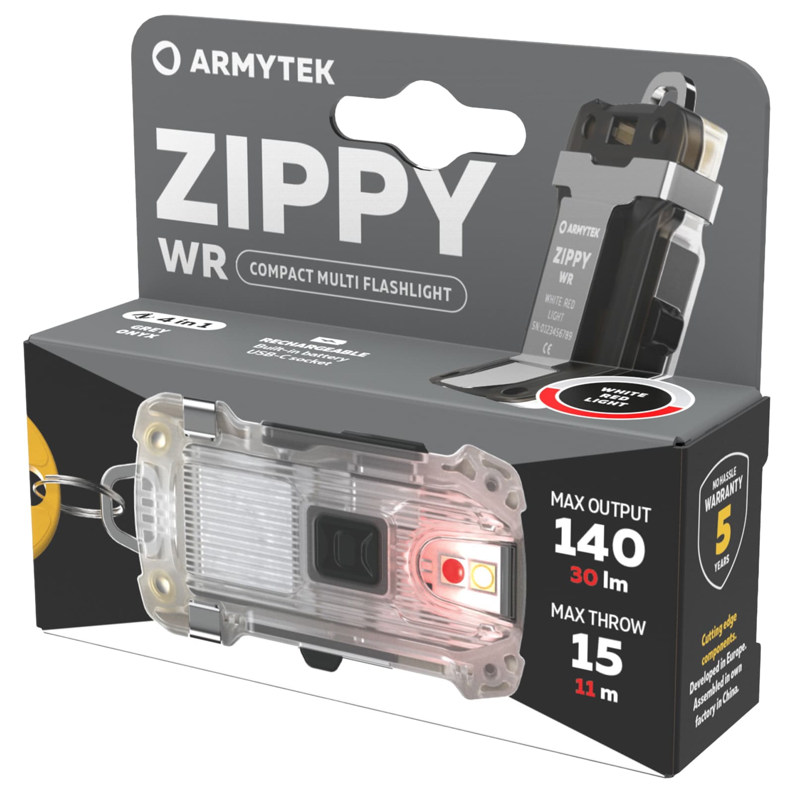 Lampe de poche Zippy WR USB-C Armytek 140 lumens - Grey