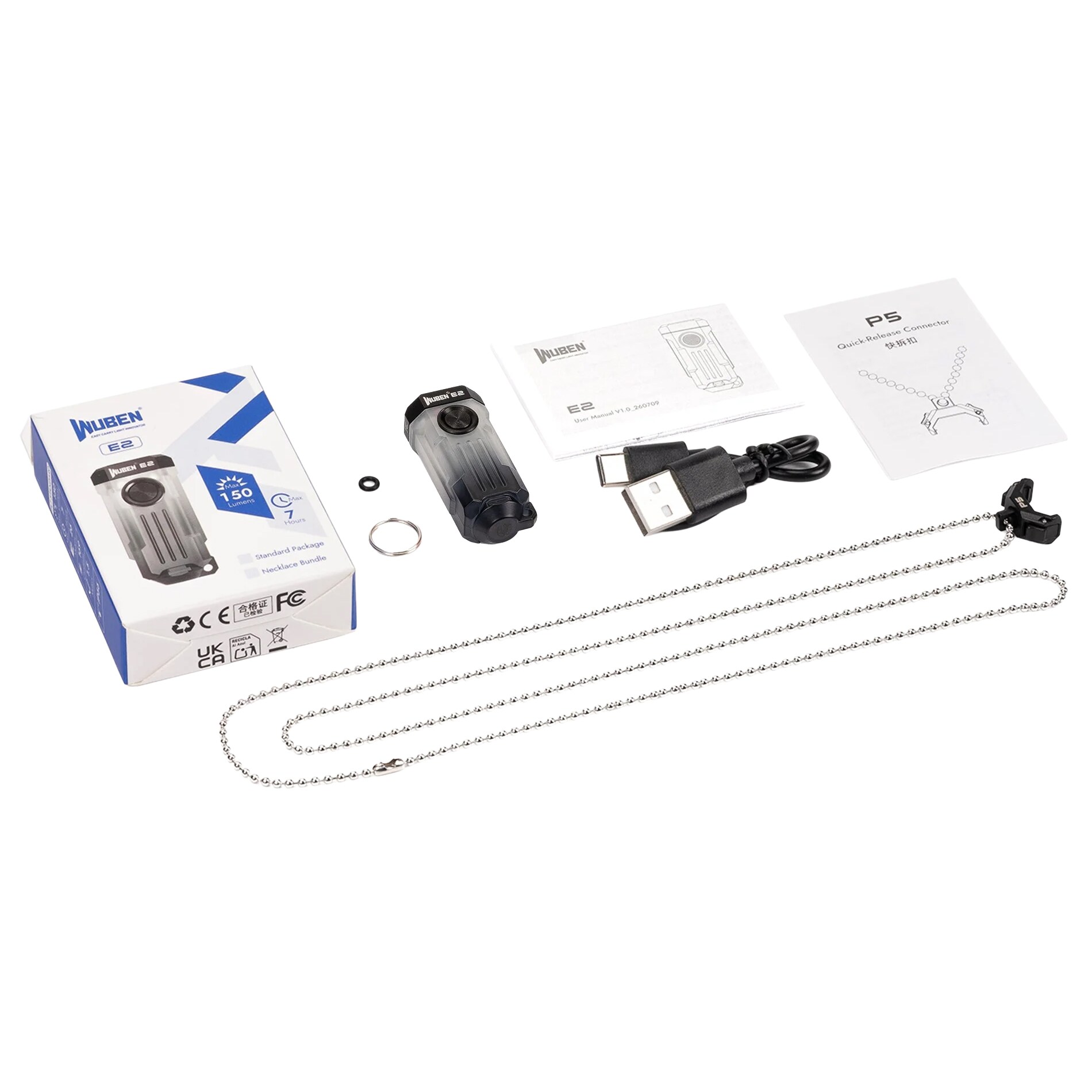 Lampe porte-clés E1 Pulse Black Wuben 150 lumens