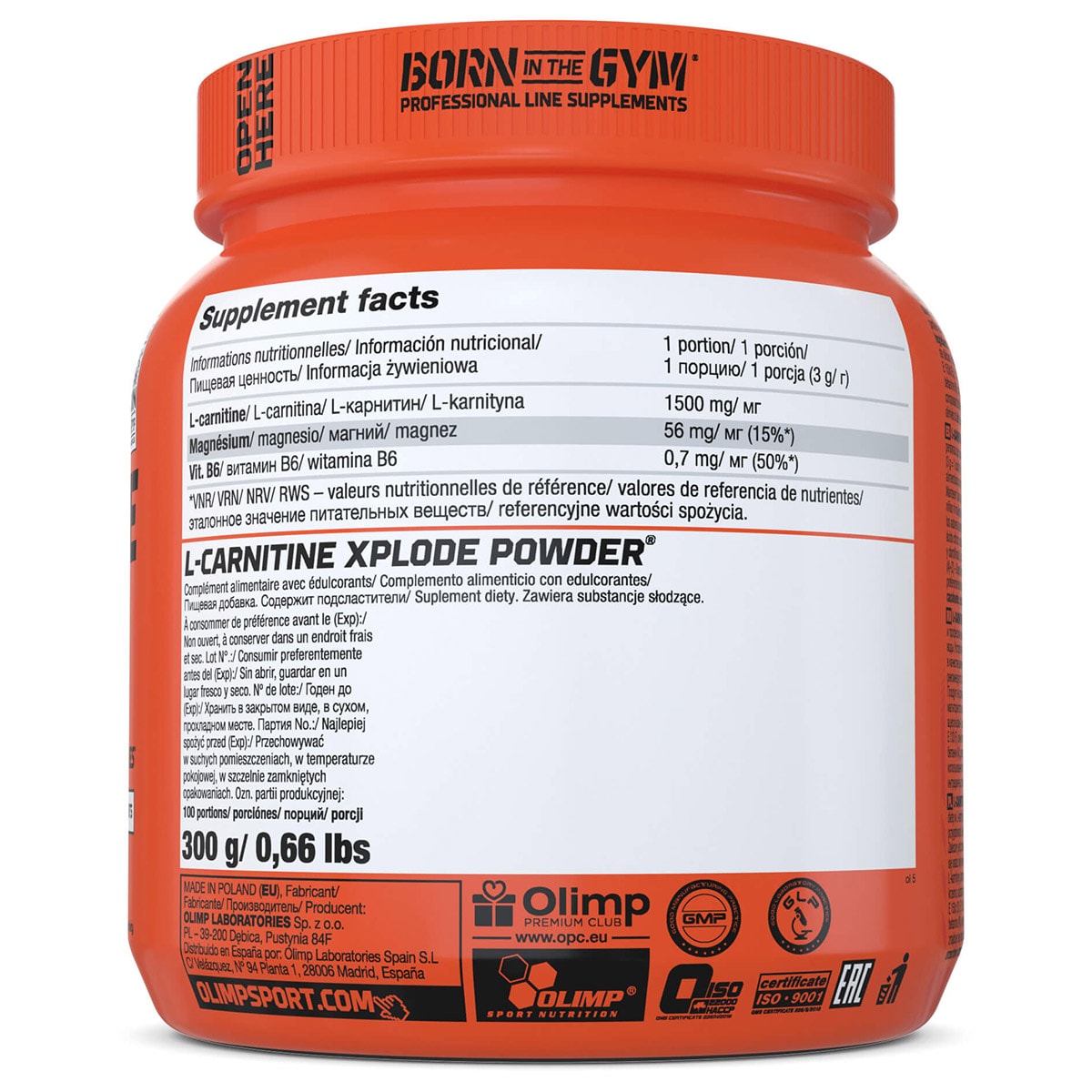 Brûleur de graisse Olimp L-Carnitine Xplode Powder - 300g -  orange - supplément Olimp Sport Nutrition 