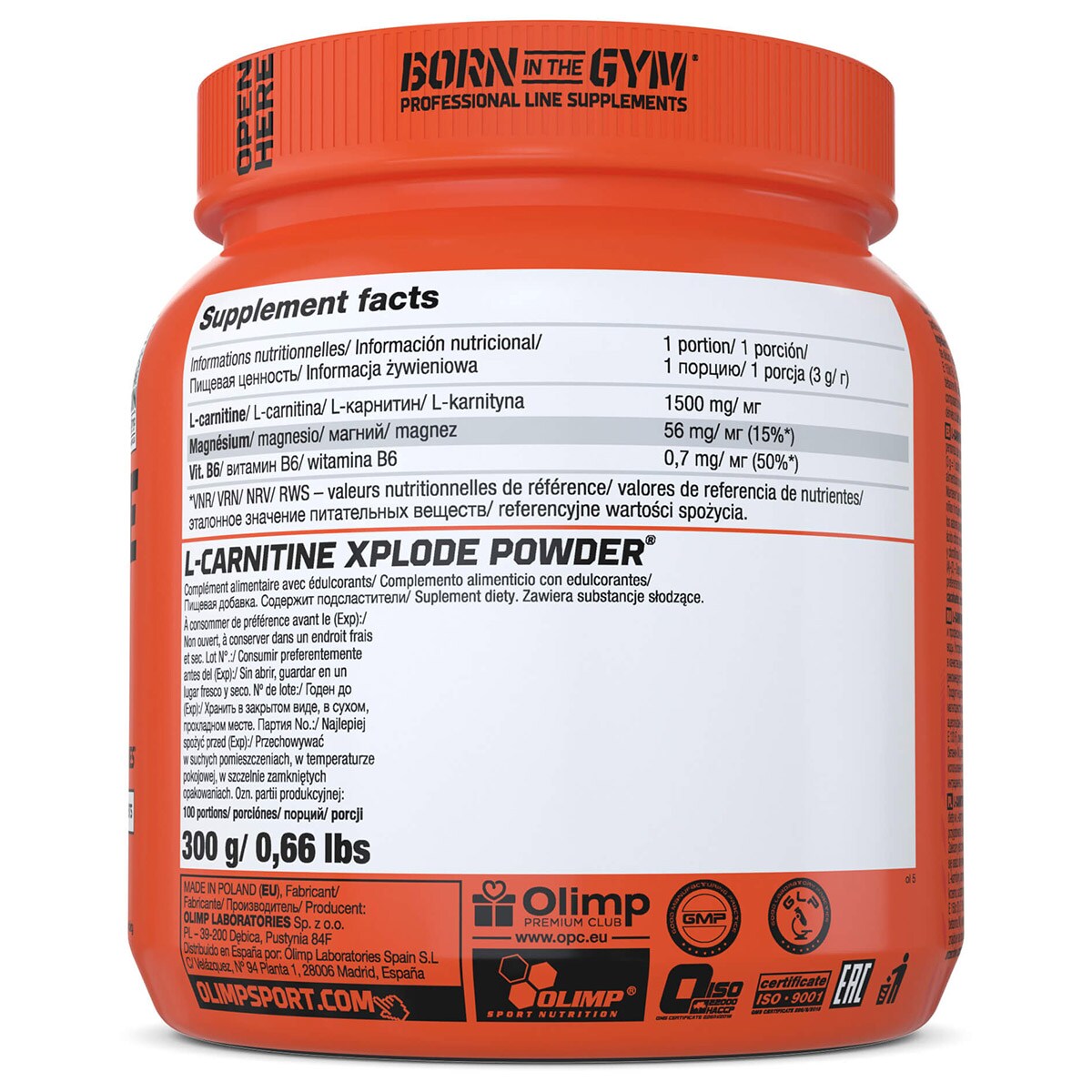 Olimp Sport Nutrition L-Carnitine Xplode Powder – 300 g – orange – complément alimentaire