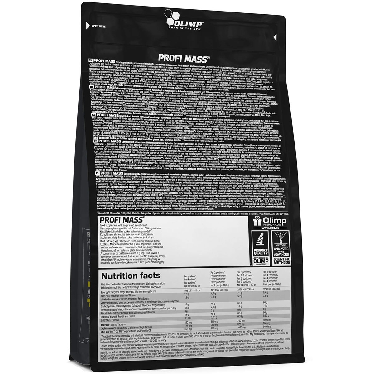 Supplément de protéines et d'hydrates de carbone Profi Mass - 1000 g chocolate supplément Olimp Sport Nutrition