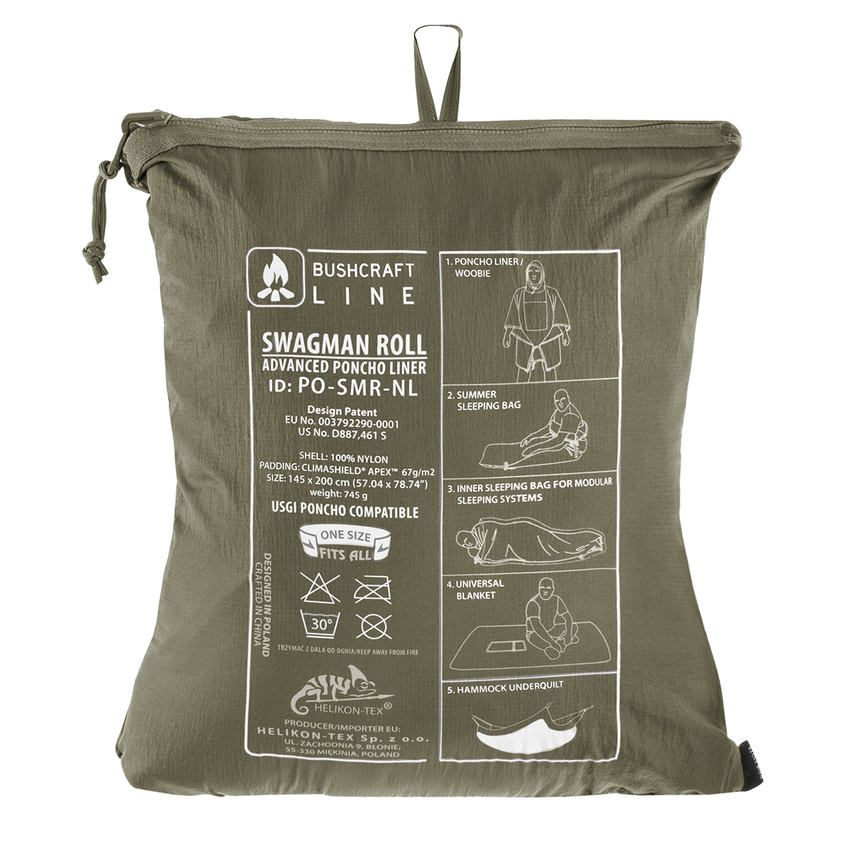 Poncho Swagman Roll Climashield Apex avec fonction sac de couchage Helikon- Adaptive Green