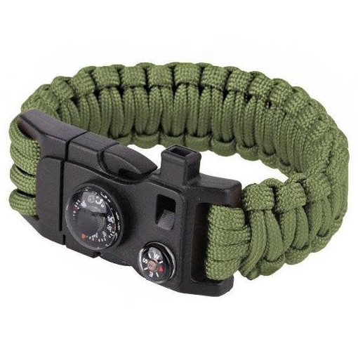Bracelet à boucle Paracord 9" avec sifflet et boussole  - Green