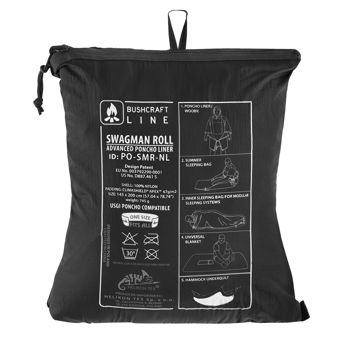 Poncho Swagman Roll Climashield Apex avec fonction sac de couchage Helikon - Black