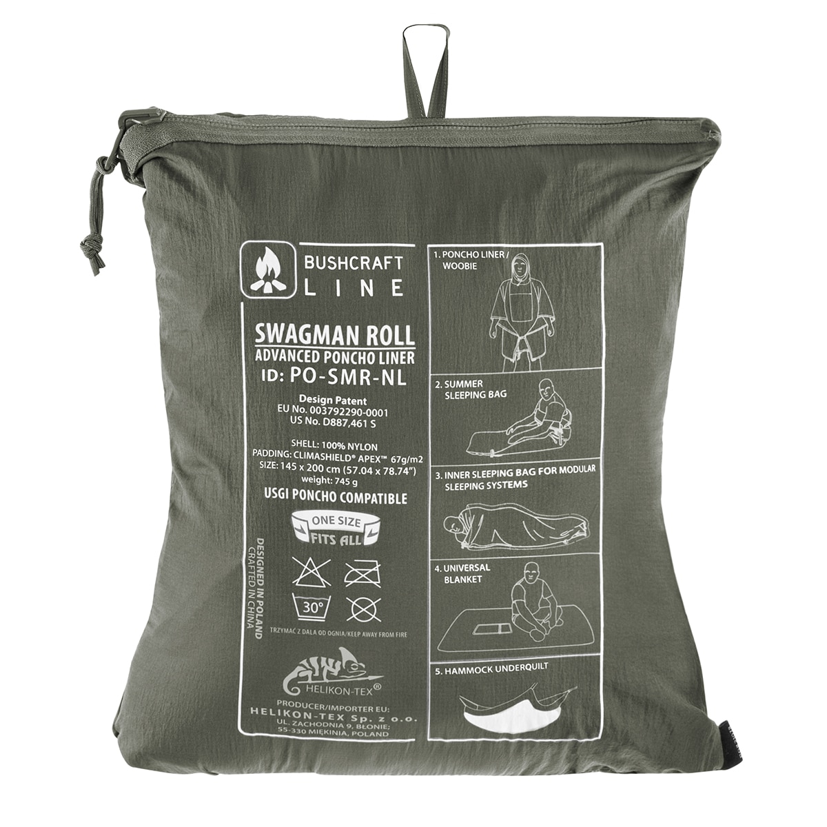 Poncho Swagman Roll Climashield Apex avec fonction sac de couchage Helikon - Alpha Green