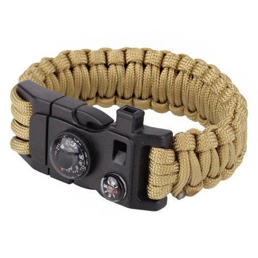 Bracelet à boucle Paracord 9" avec sifflet et boussole  - Coyote