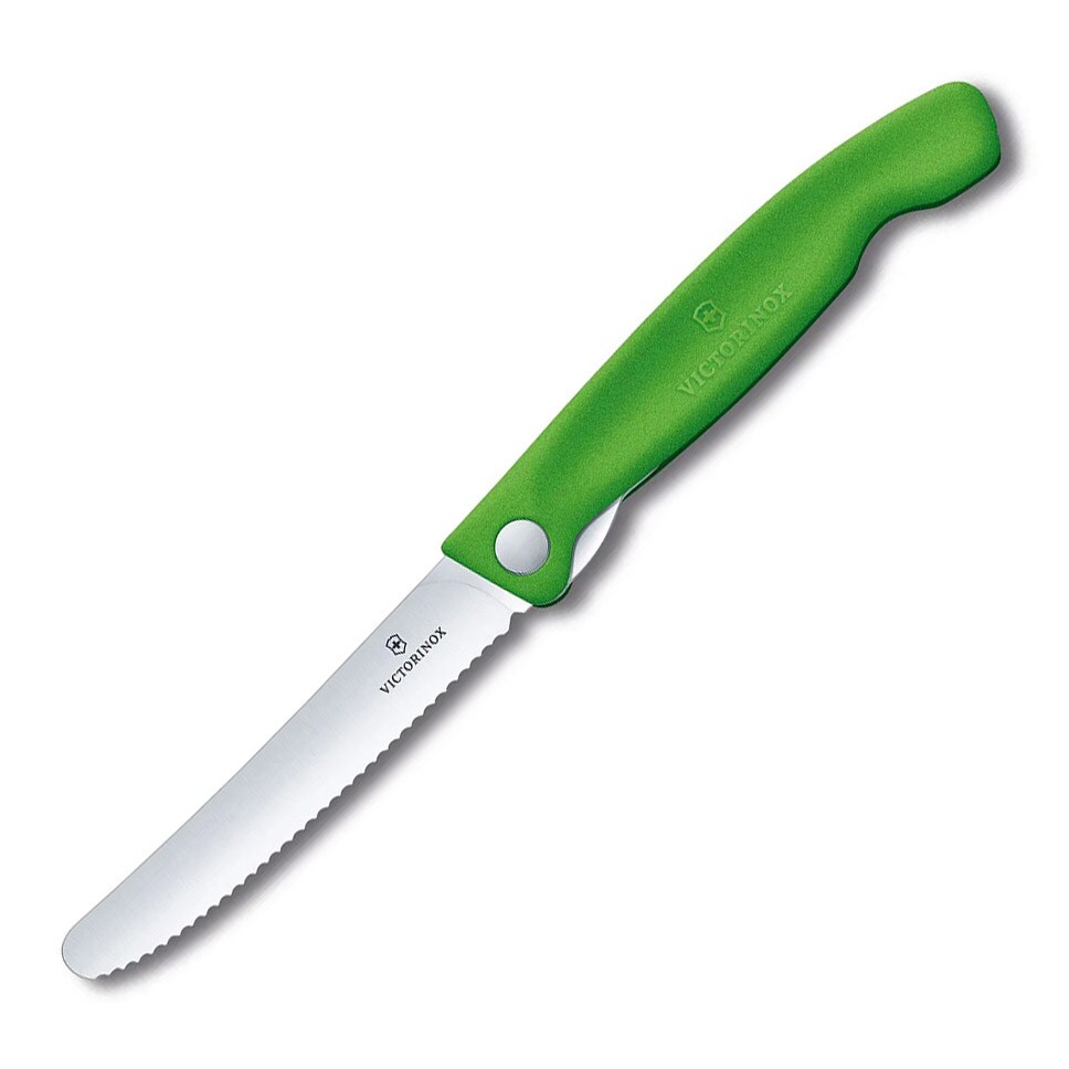 Couteau de cuisine pliant - lame dentelée avec pointe arrondie Victorinox - Green