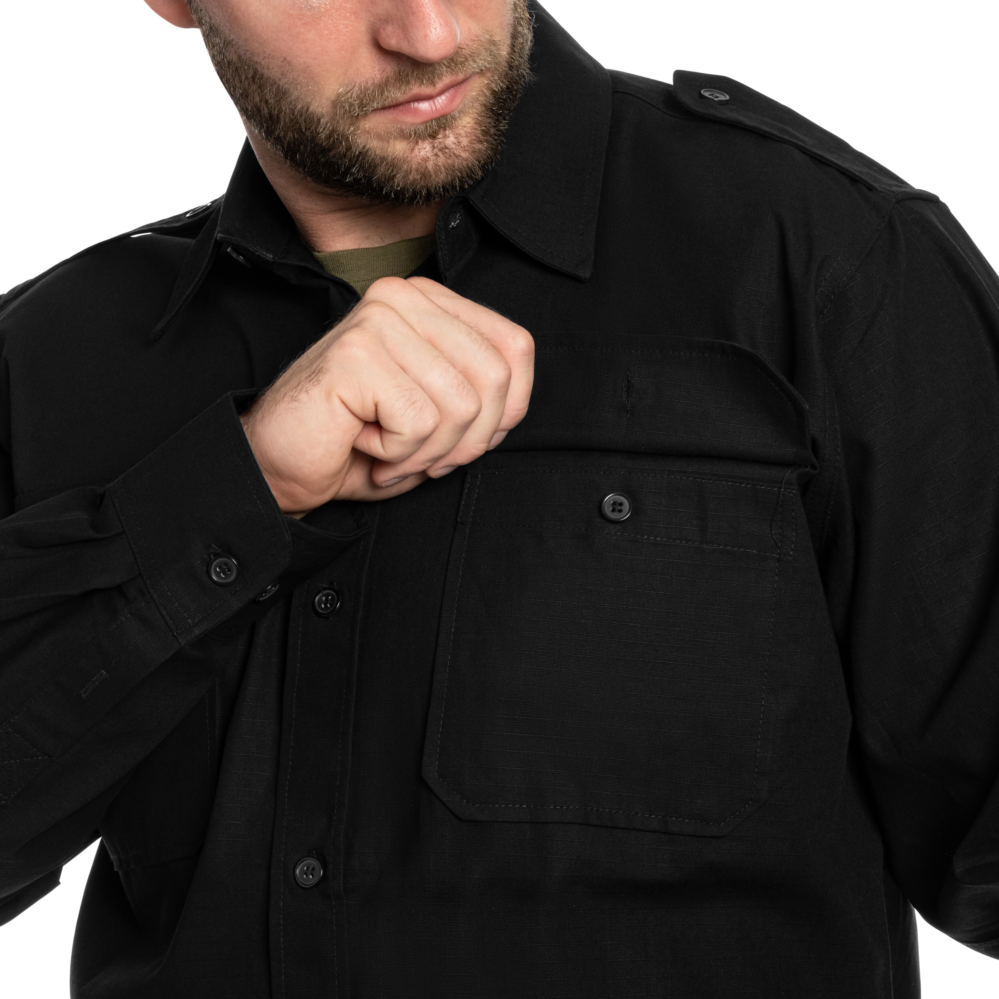 Chemise Manches Longues Noire Army Security - Taille S à 5XL - Style Militaire Décontracté - Neuf