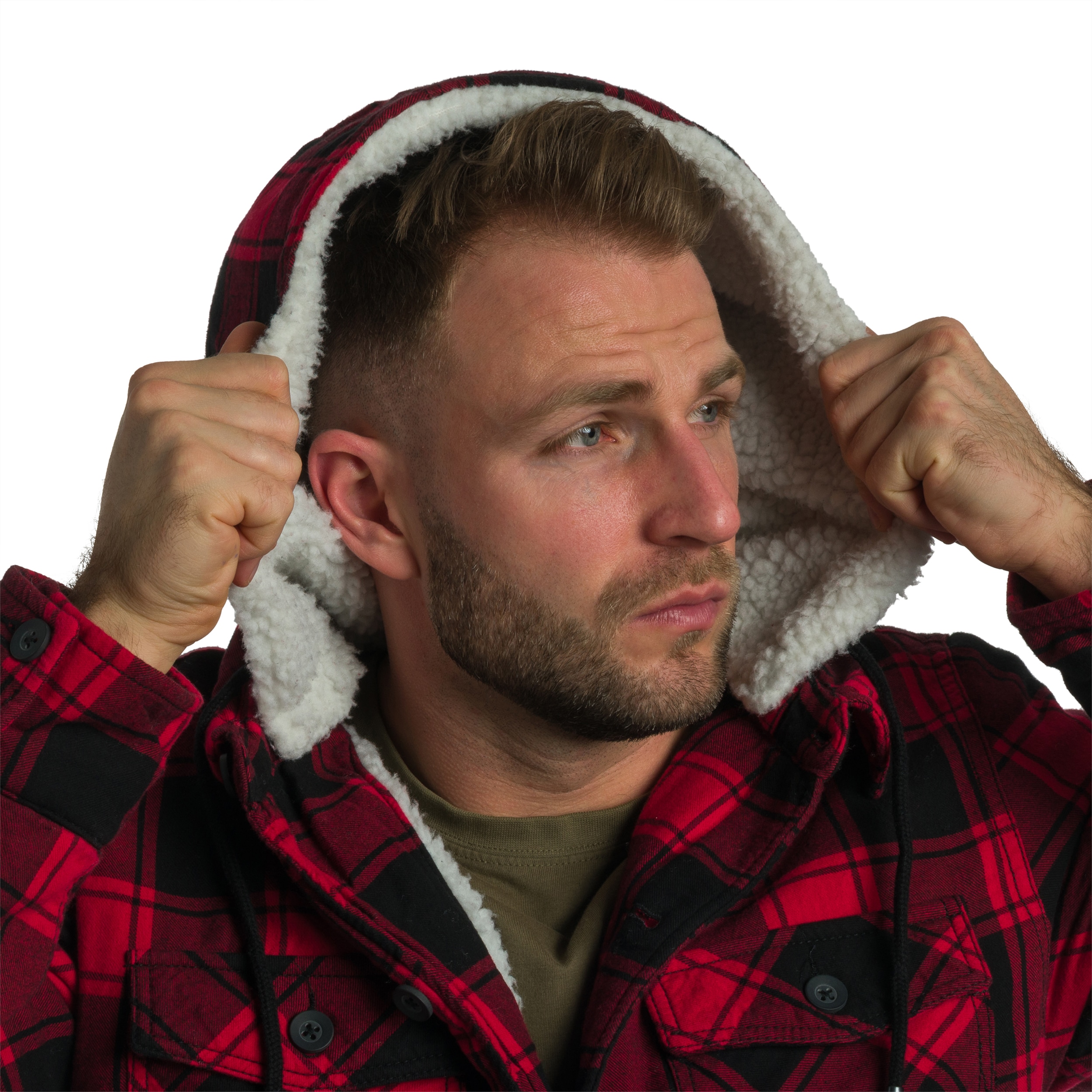Brandit Lumberjacket Hooded kabát - Red/Black Checkered