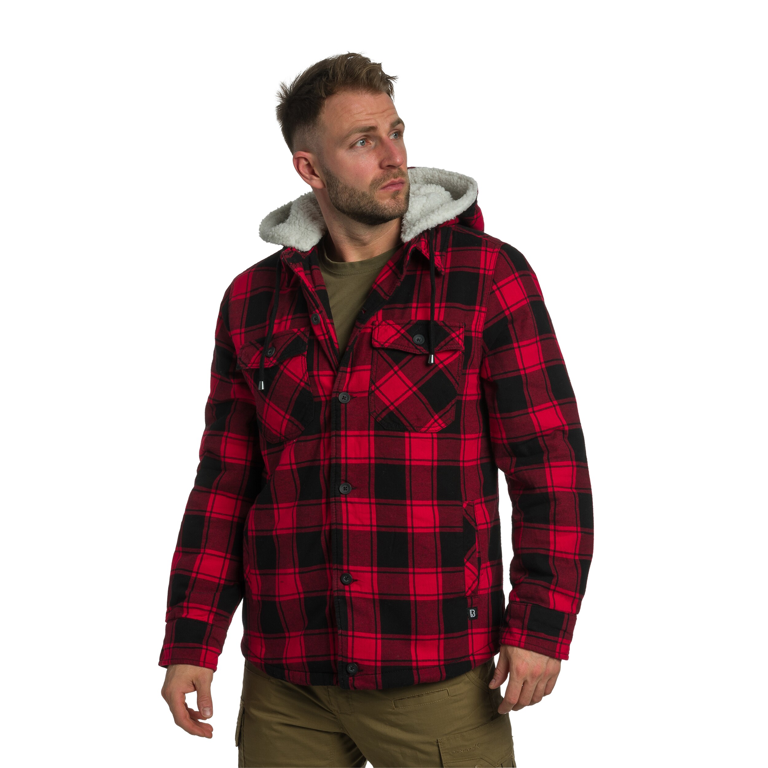 Brandit Lumberjacket Hooded kabát - Red/Black Checkered