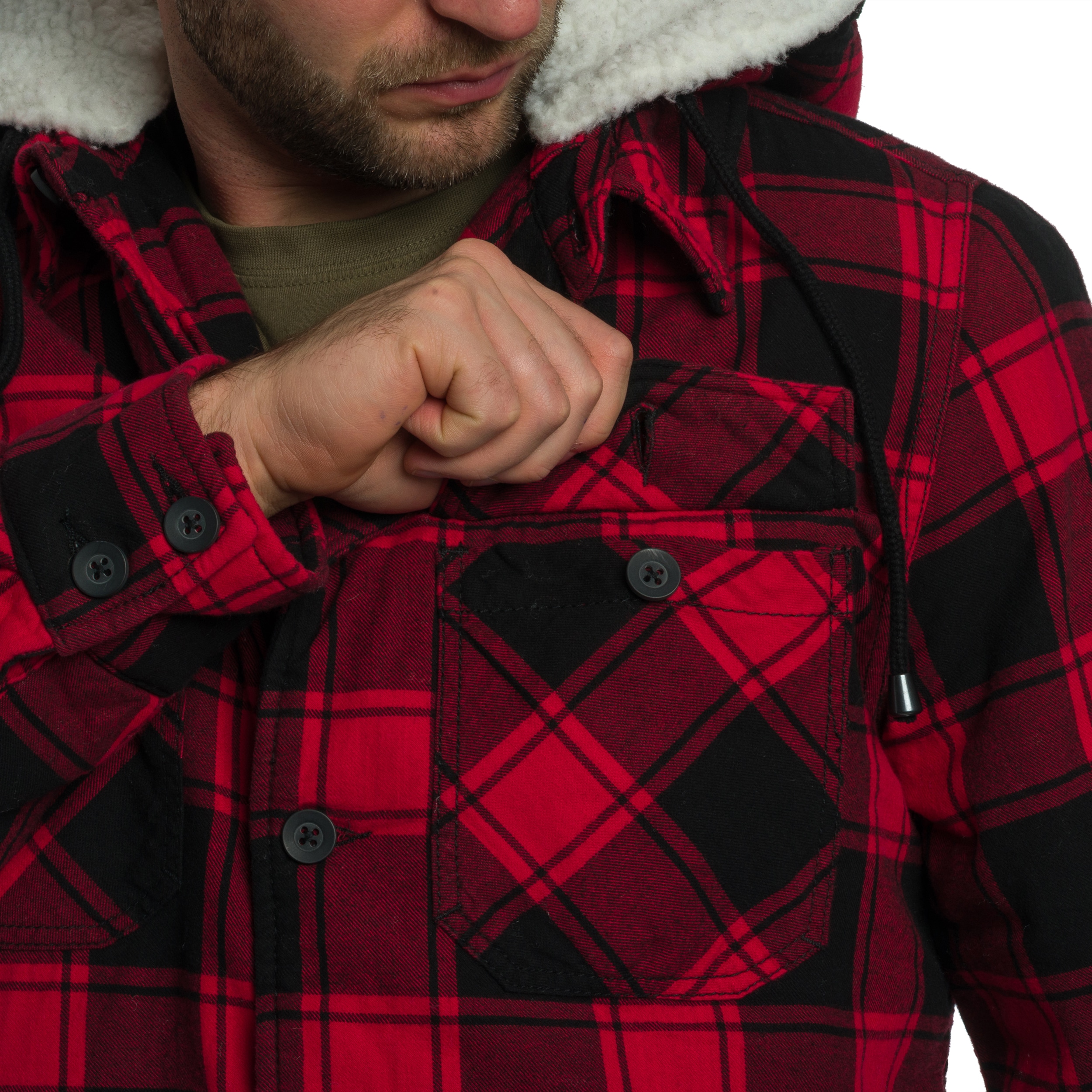 Brandit Lumberjacket Hooded kabát - Red/Black Checkered