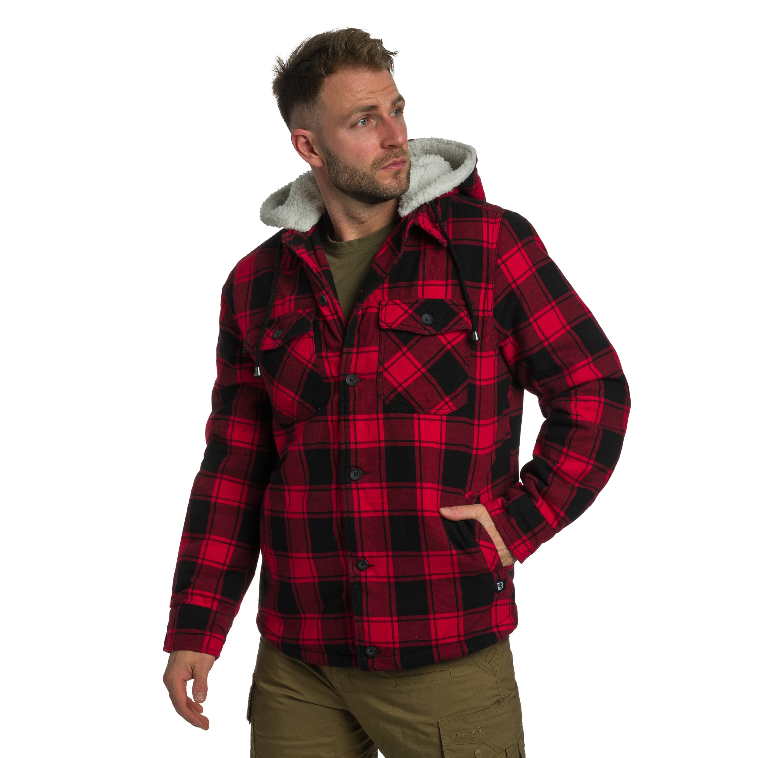 Brandit Lumberjacket Hooded kabát - Red/Black Checkered
