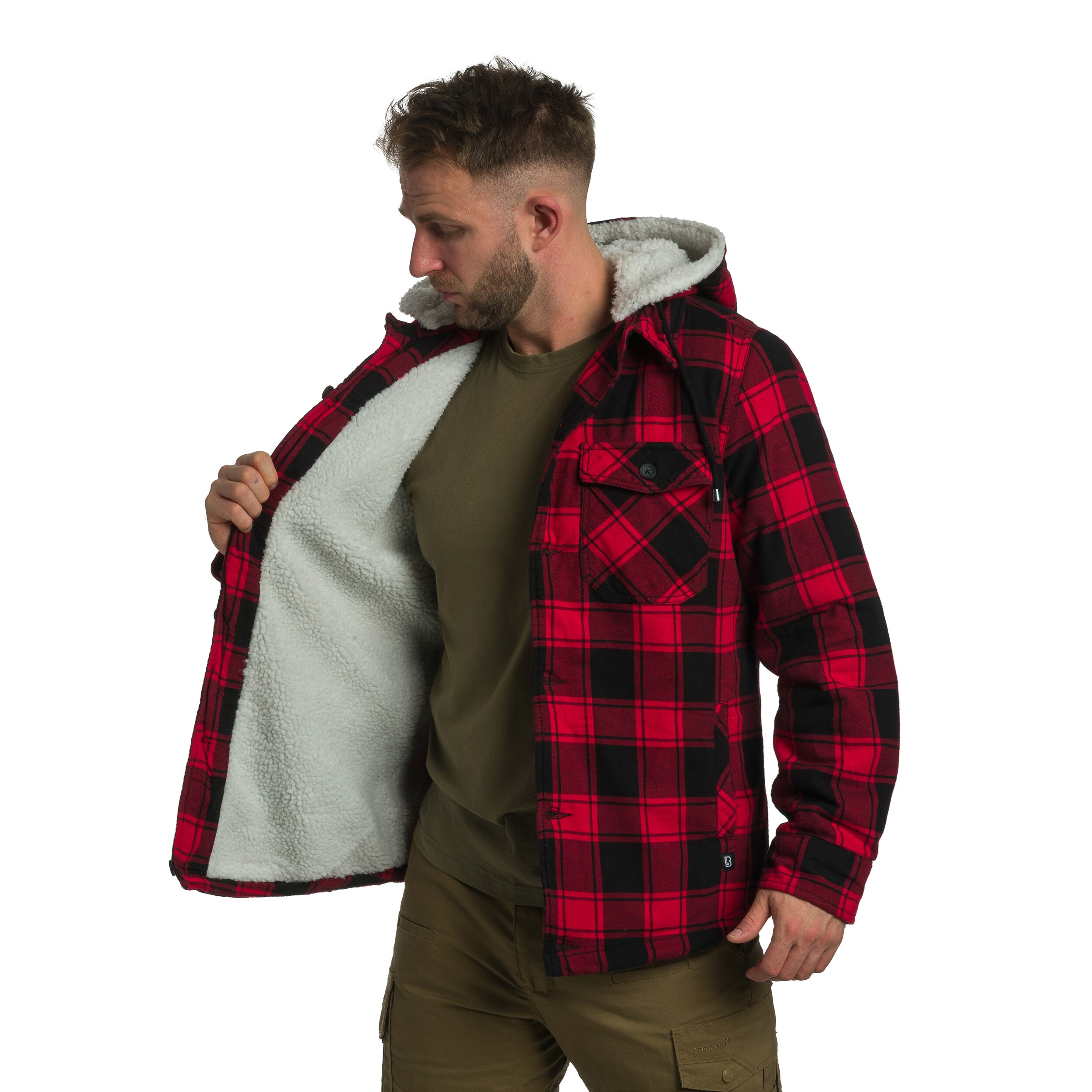 Brandit Lumberjacket Hooded kabát - Red/Black Checkered