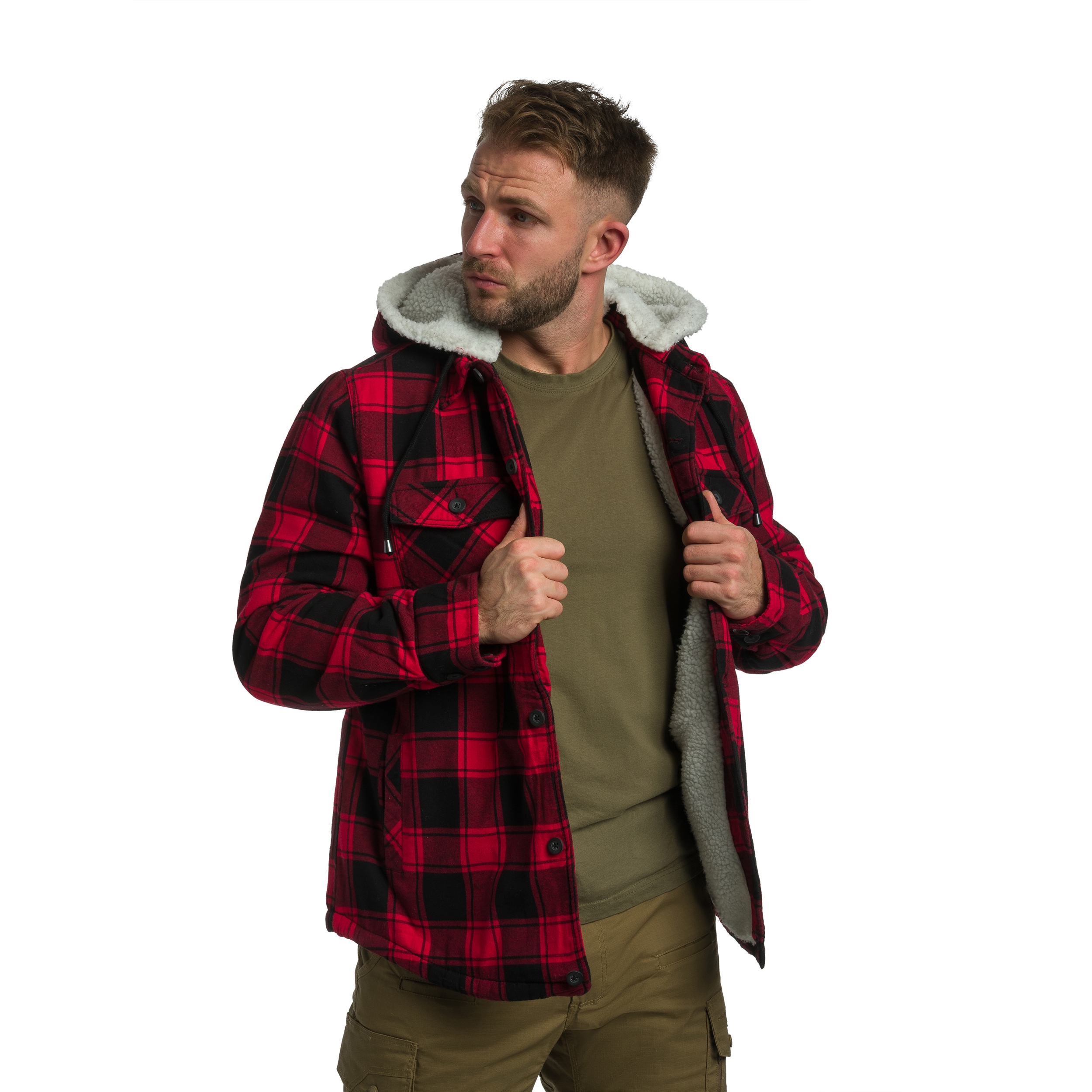 Brandit Lumberjacket Hooded kabát - Red/Black Checkered