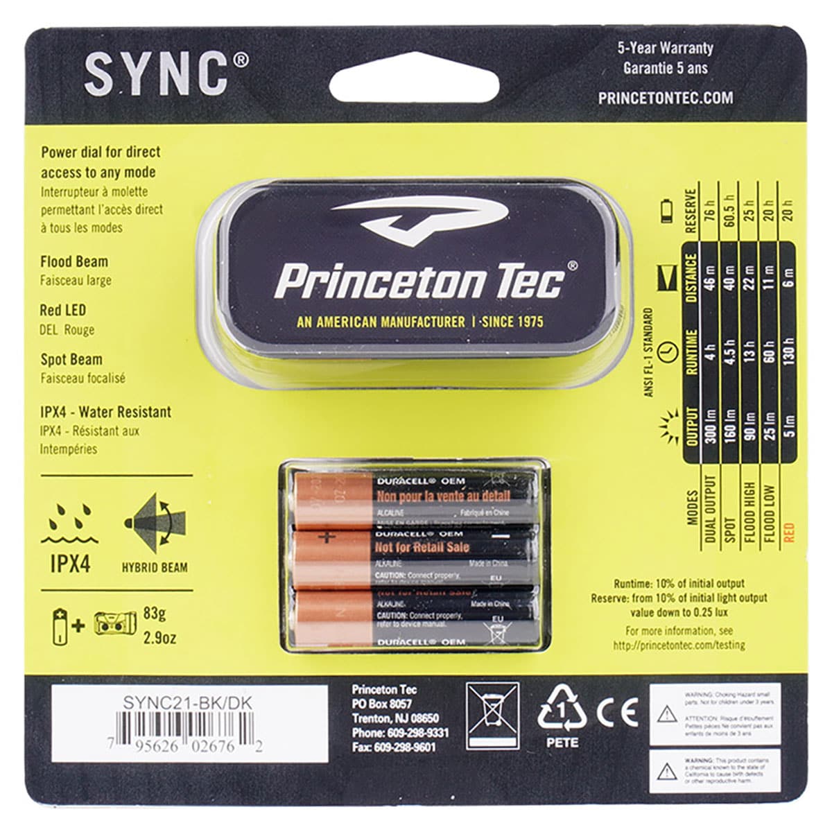 Princeton Tec Sync Black fejlámpa - 300 lumen