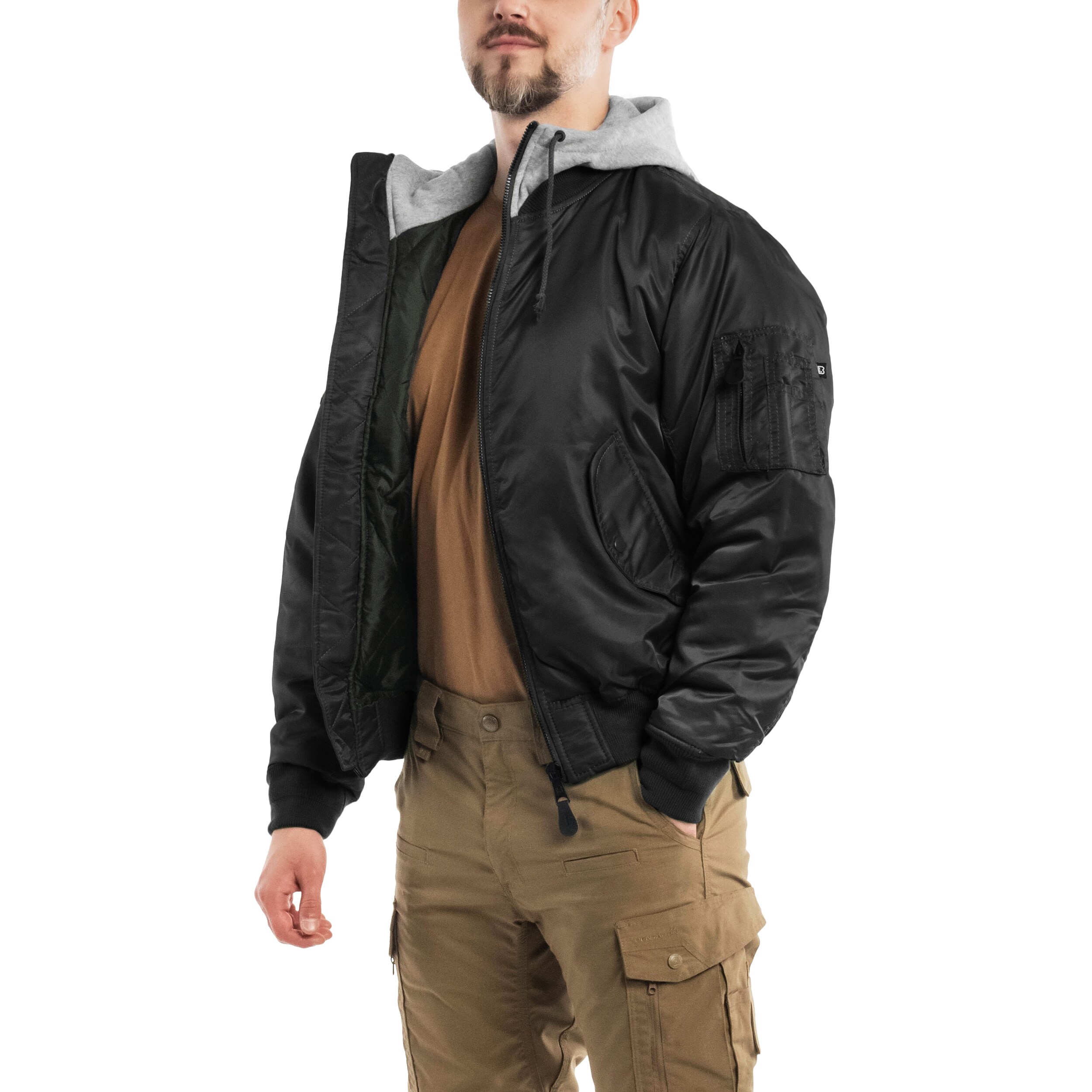 Brandit MA1 Sweat Hooded Jacket kabát - Black/Grey