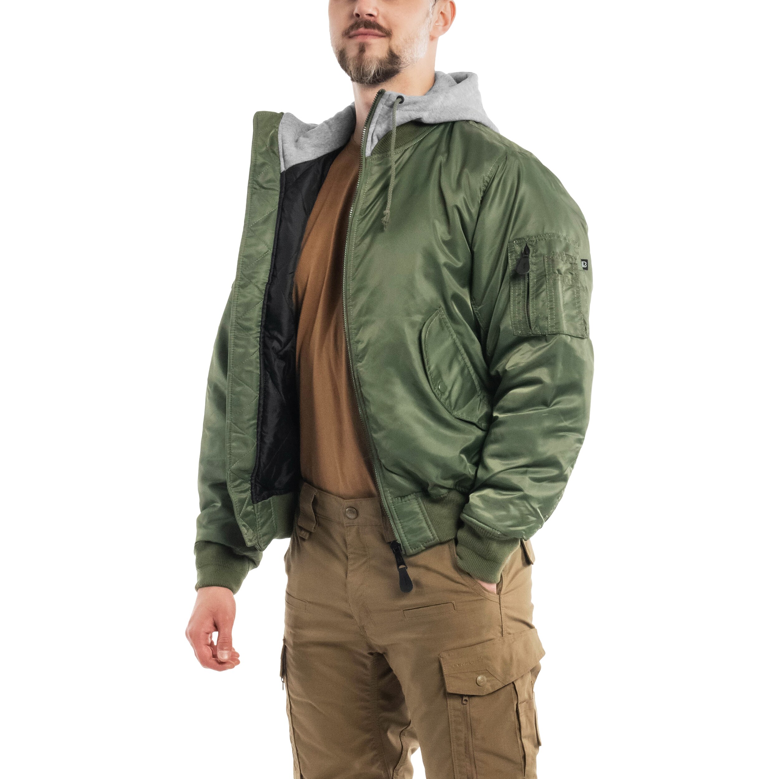 Brandit MA1 Sweat Hooded Jacket kabát - Olive/Grey