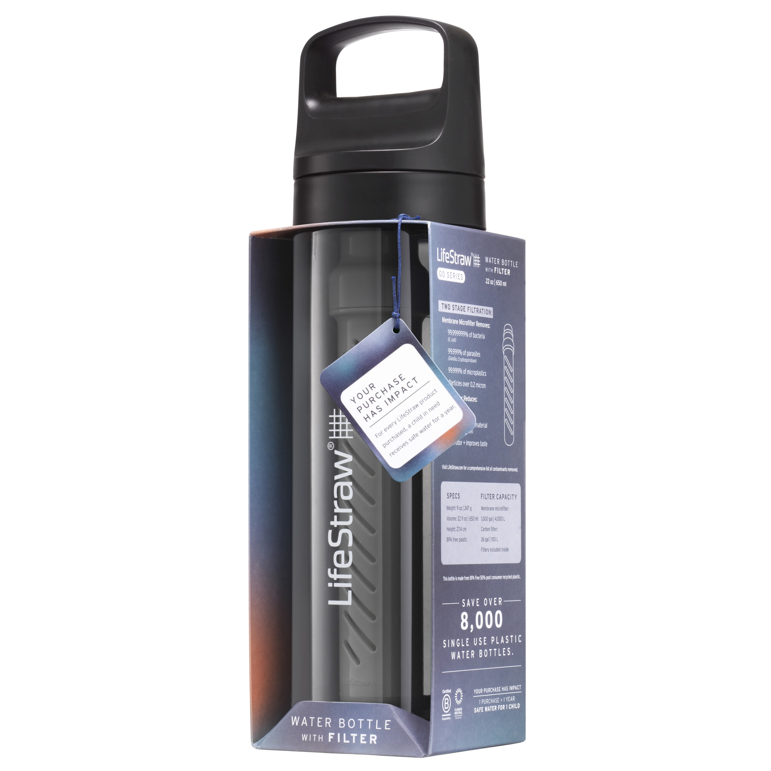 LifeStraw Go 2.0 Tritan vízszűrős kulacs 650 ml - Nordic Noir