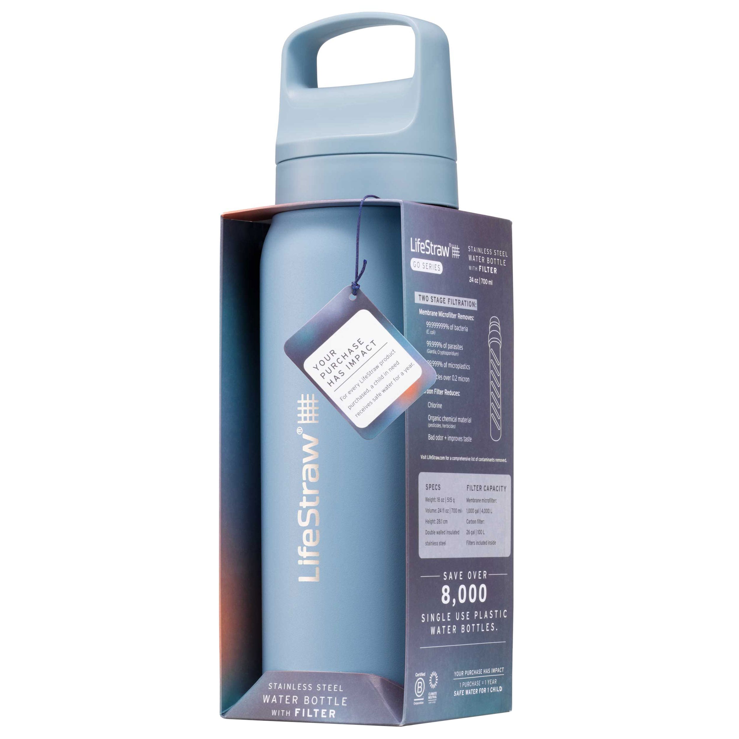 LifeStraw Go 2.0 Stainless Steel vízszűrős kulacs 700 ml - Icelandic Blue