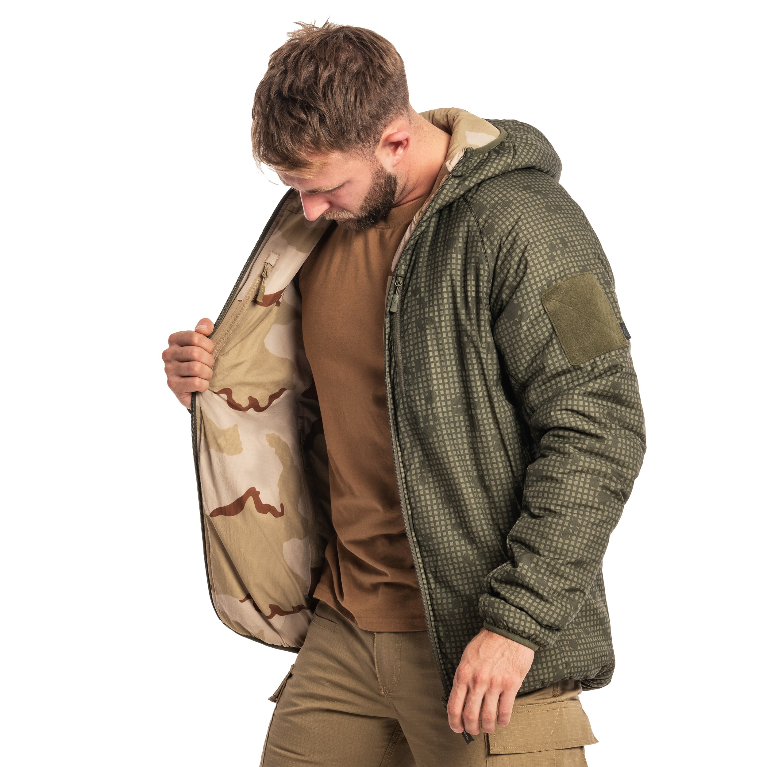 Helikon Wolfhound Hoodie kétoldalas kabát - Desert Night Camo/US Desert