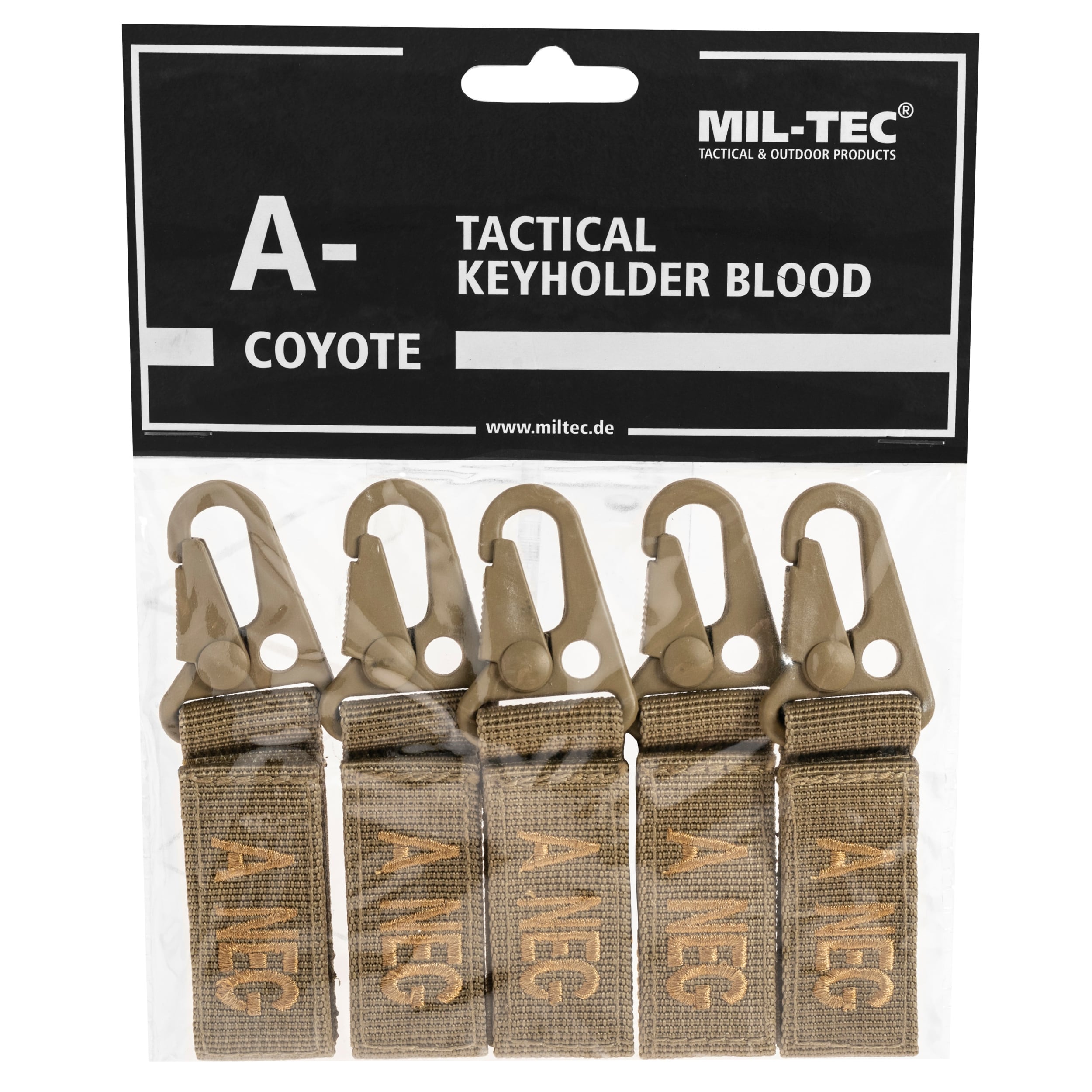 Mil-Tec kulcstartó A- vércsoport Coyote - 5 db