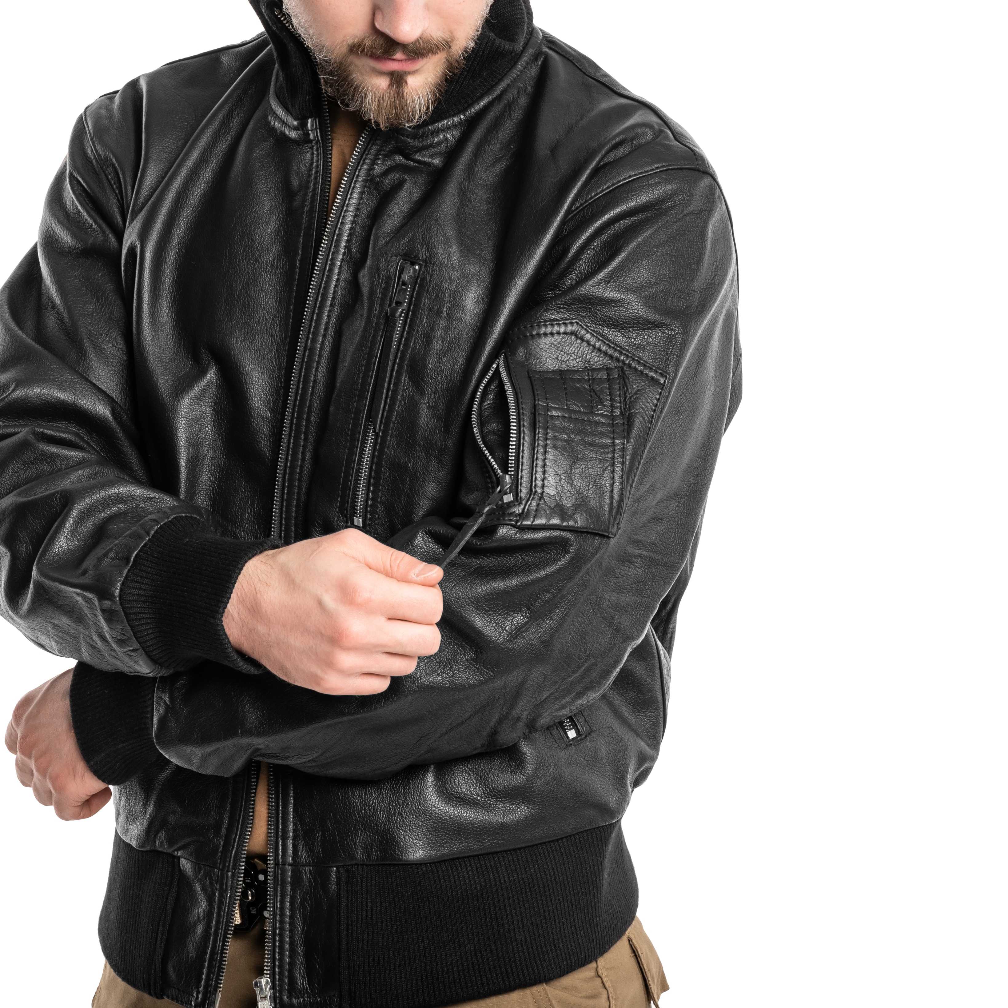 Mil-Tec BW German Leather Flight Jacket bőrkabát - Black