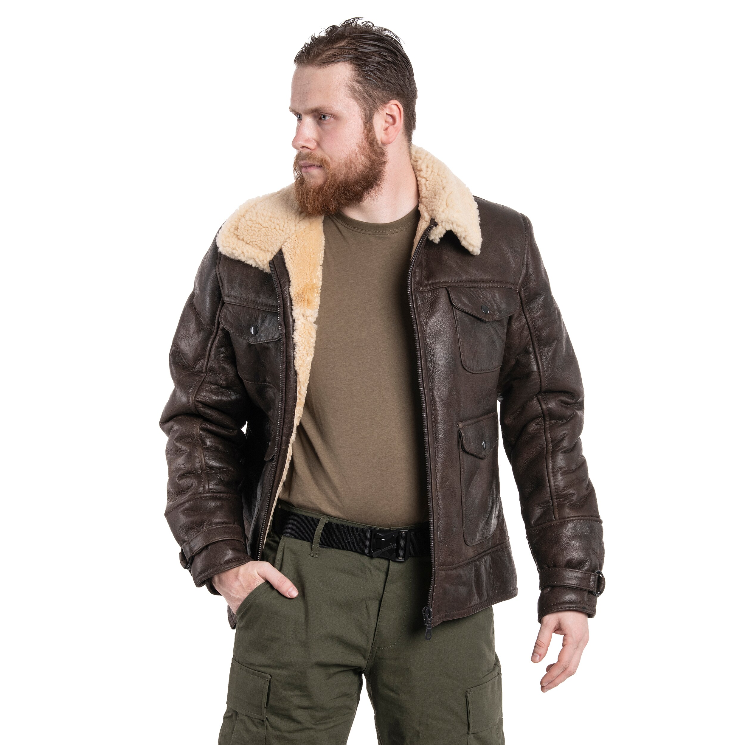 Mil-Tec US Navy A4 Sheepskin bőrkabát - Brown