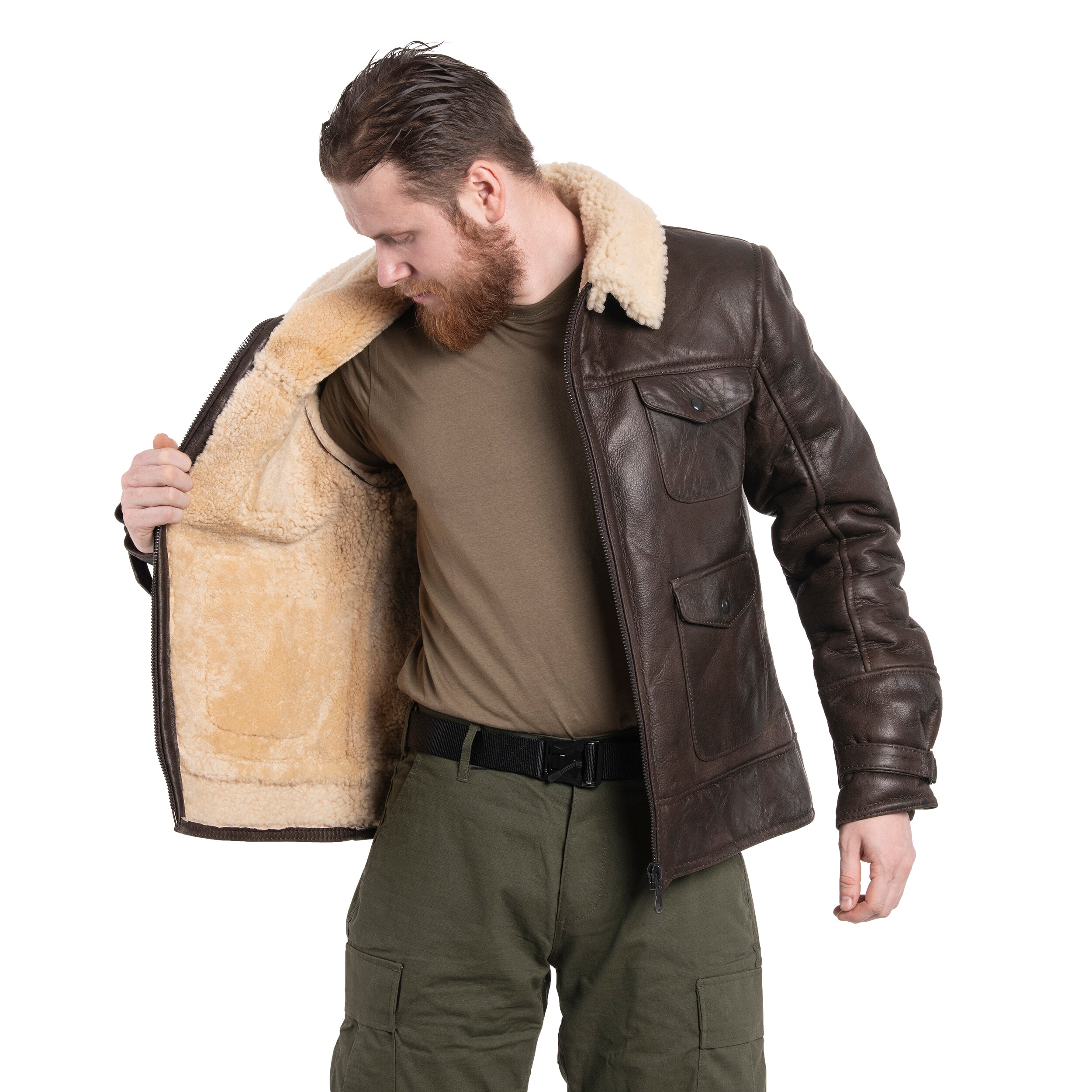 Mil-Tec US Navy A4 Sheepskin bőrkabát - Brown