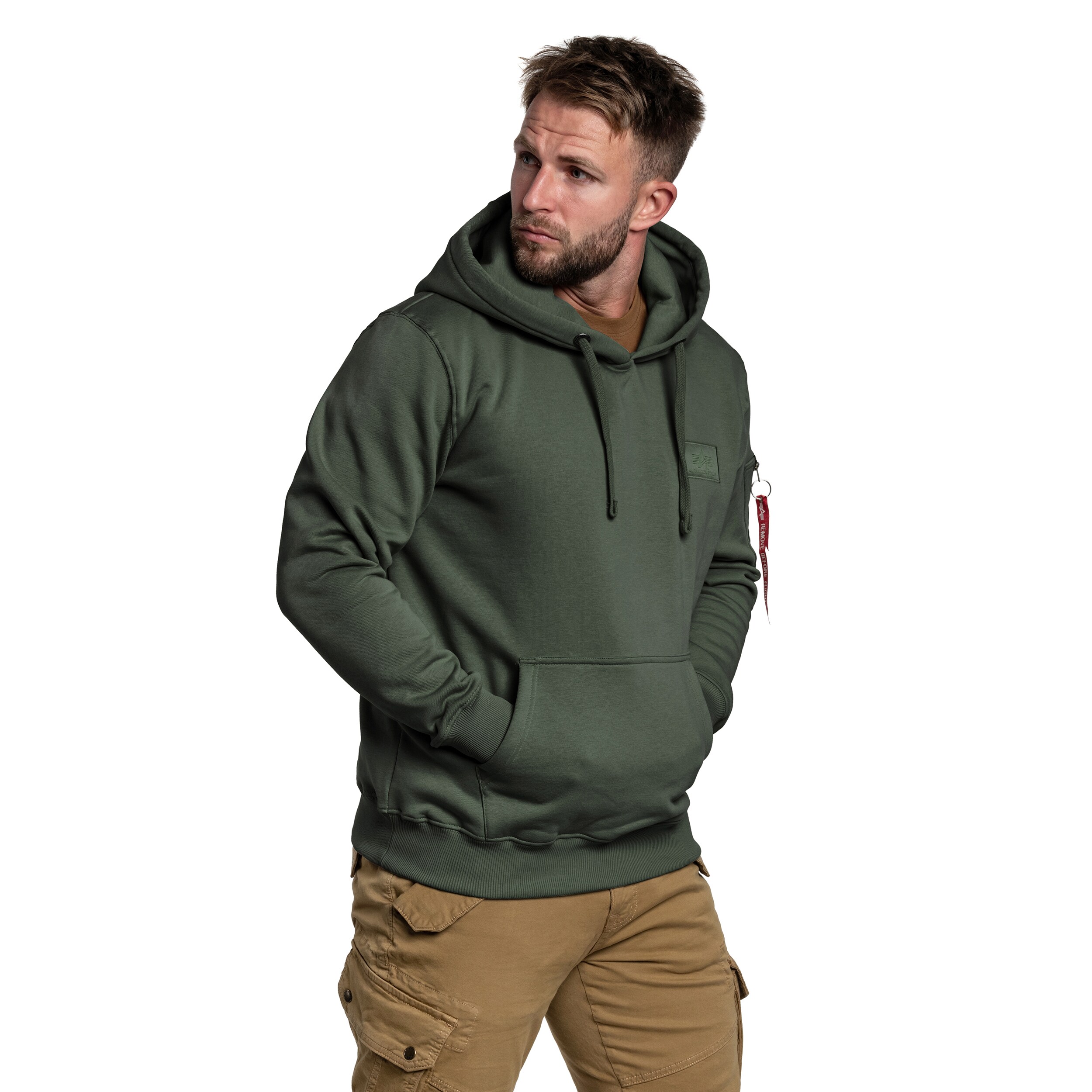 Alpha Industries Back Print Hoody pulóver- Dark Olive