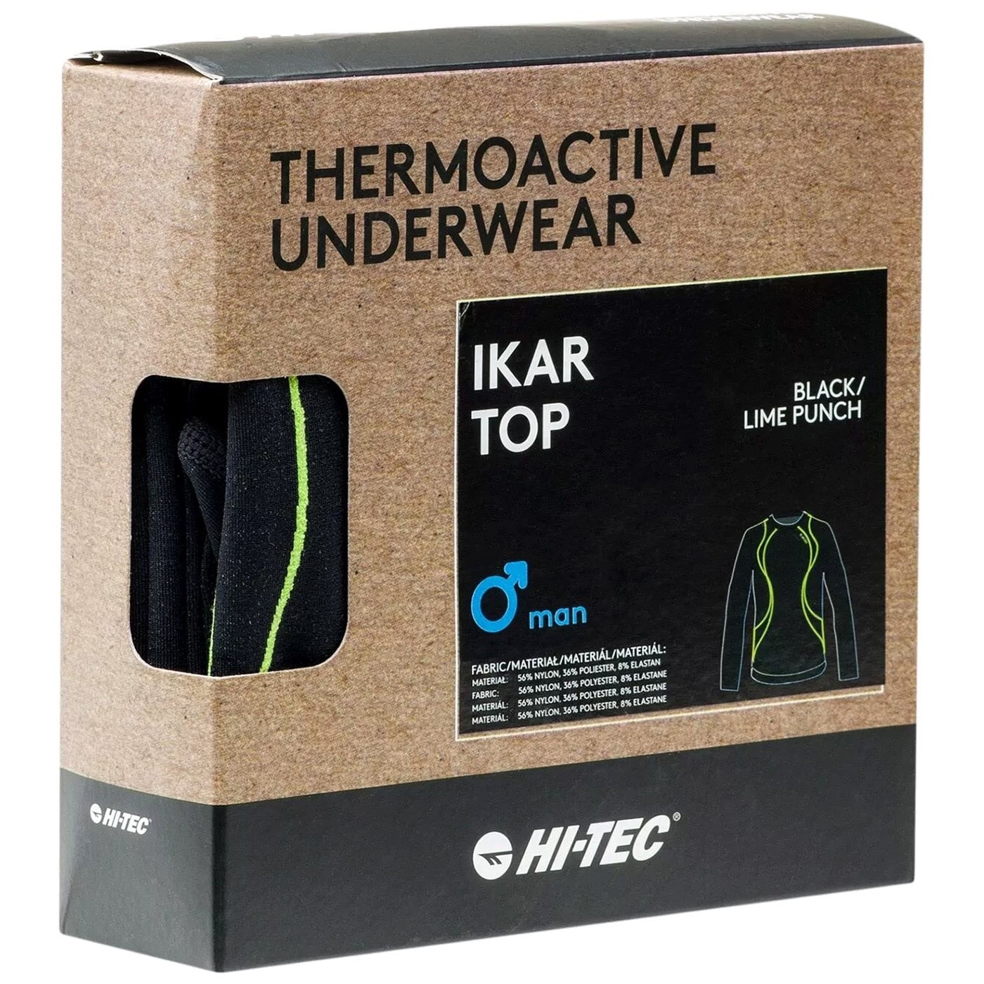 Hi-Tec Ikar Top Long Sleeve hosszú ujjú thermoaktív póló - Black/Lime Punch