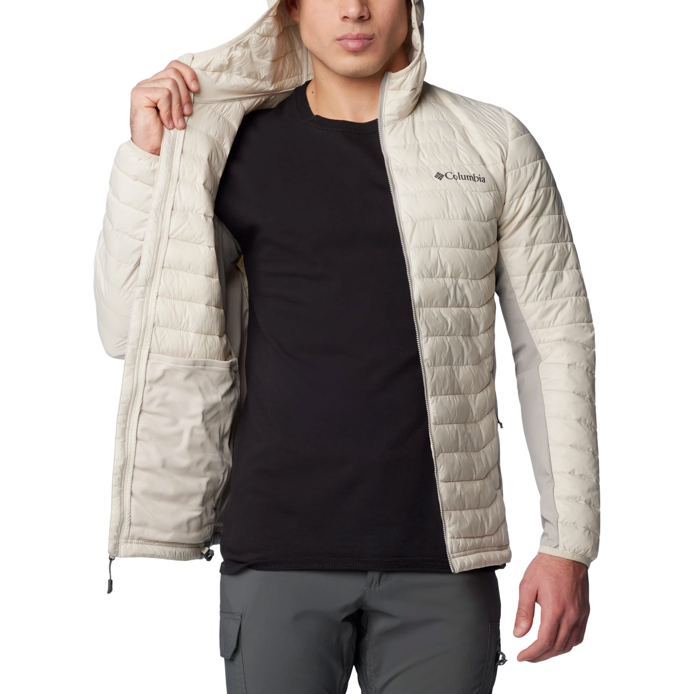 Columbia Powder Pass Hooded Hybrid Down Jacket kabát - Dark Stone/Flint