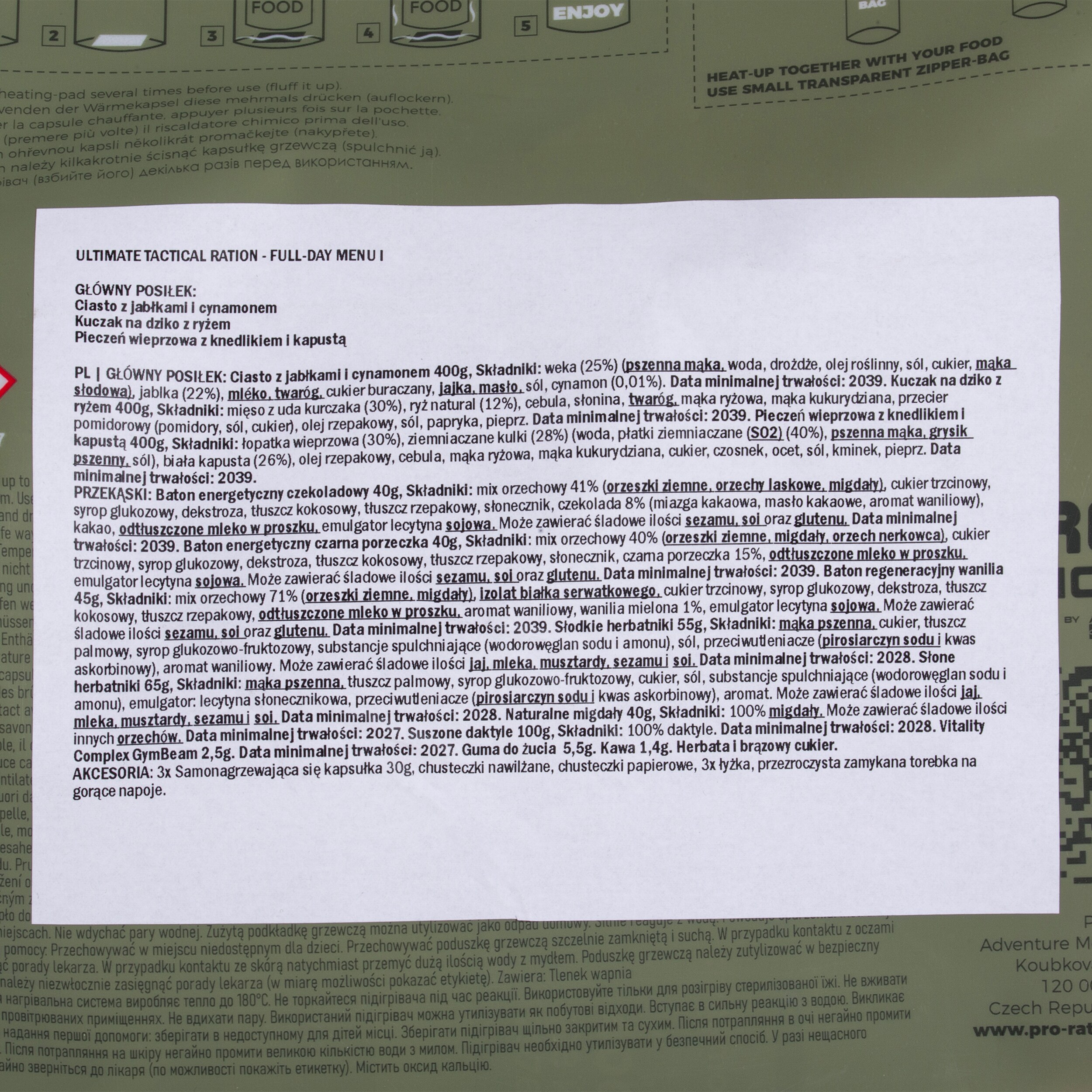 Pro Ration Ultimate Tactical Ration Full-Day élelmiszeradag - Menu I