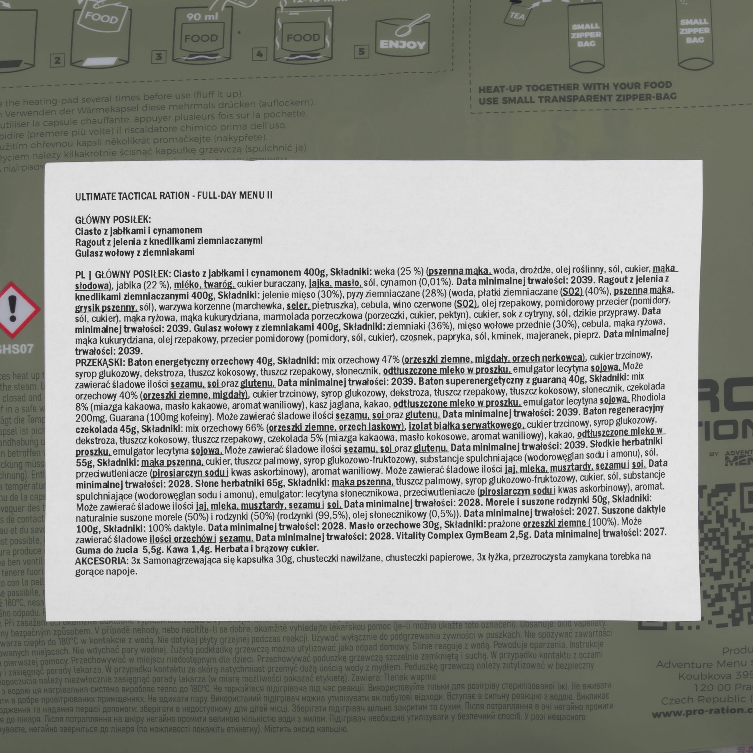 Pro Ration Ultimate Tactical Ration Full-Day élelmiszeradag - Menu II