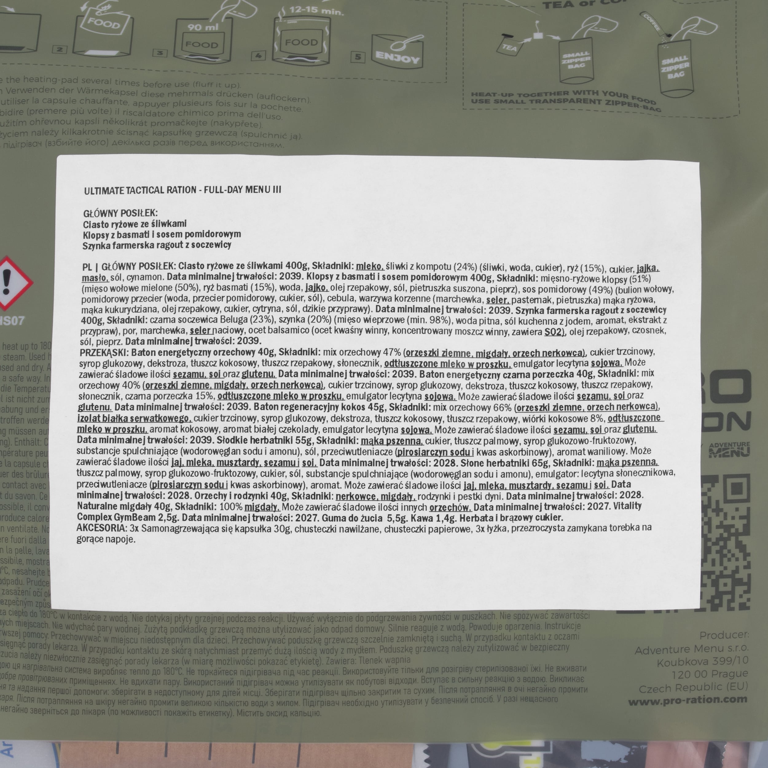 Pro Ration Ultimate Tactical Ration Full-Day élelmiszeradag - Menu III