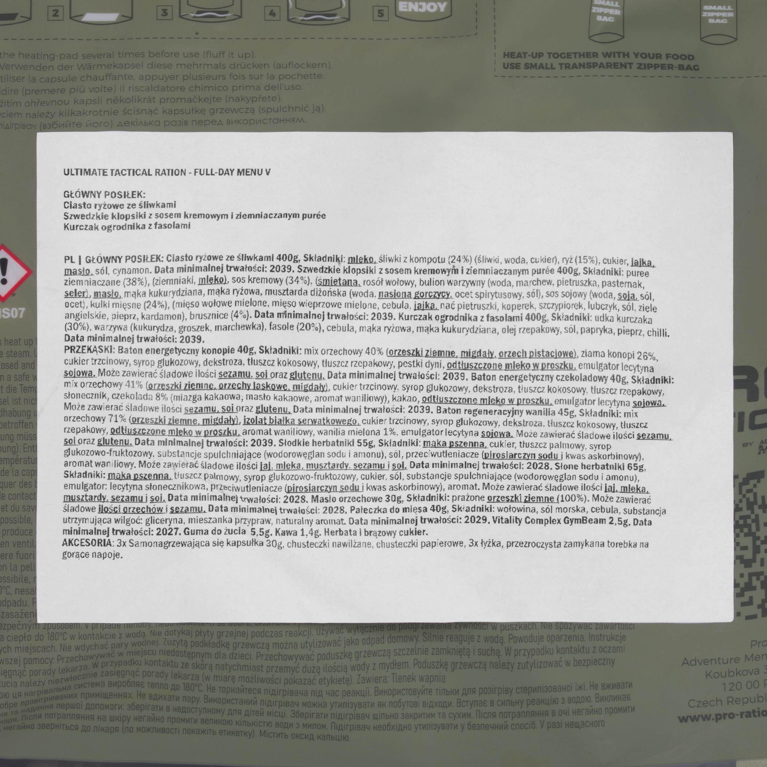 Pro Ration Ultimate Tactical Ration Full-Day élelmiszeradag - Menu V