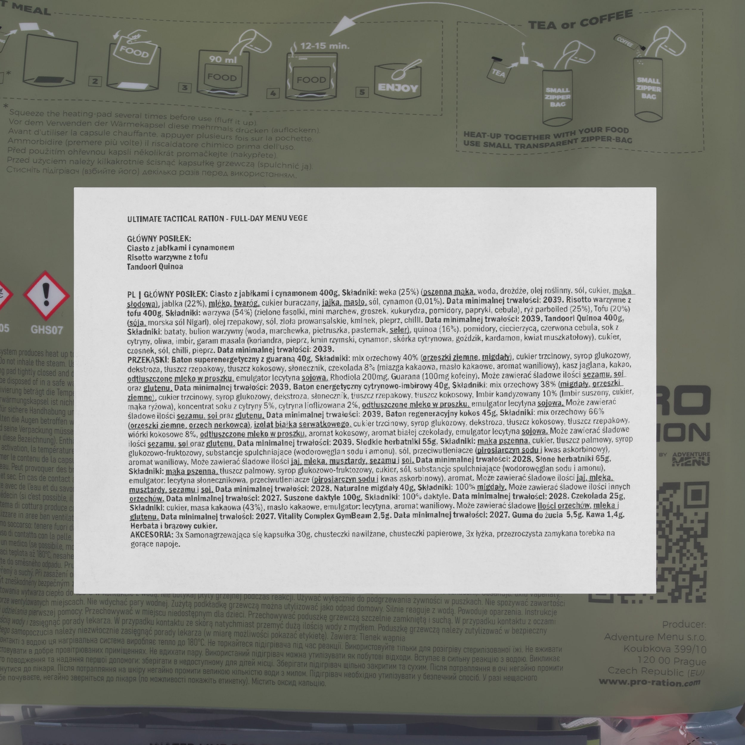 Pro Ration Ultimate Tactical Ration Full-Day élelmiszeradag - Menu Vege