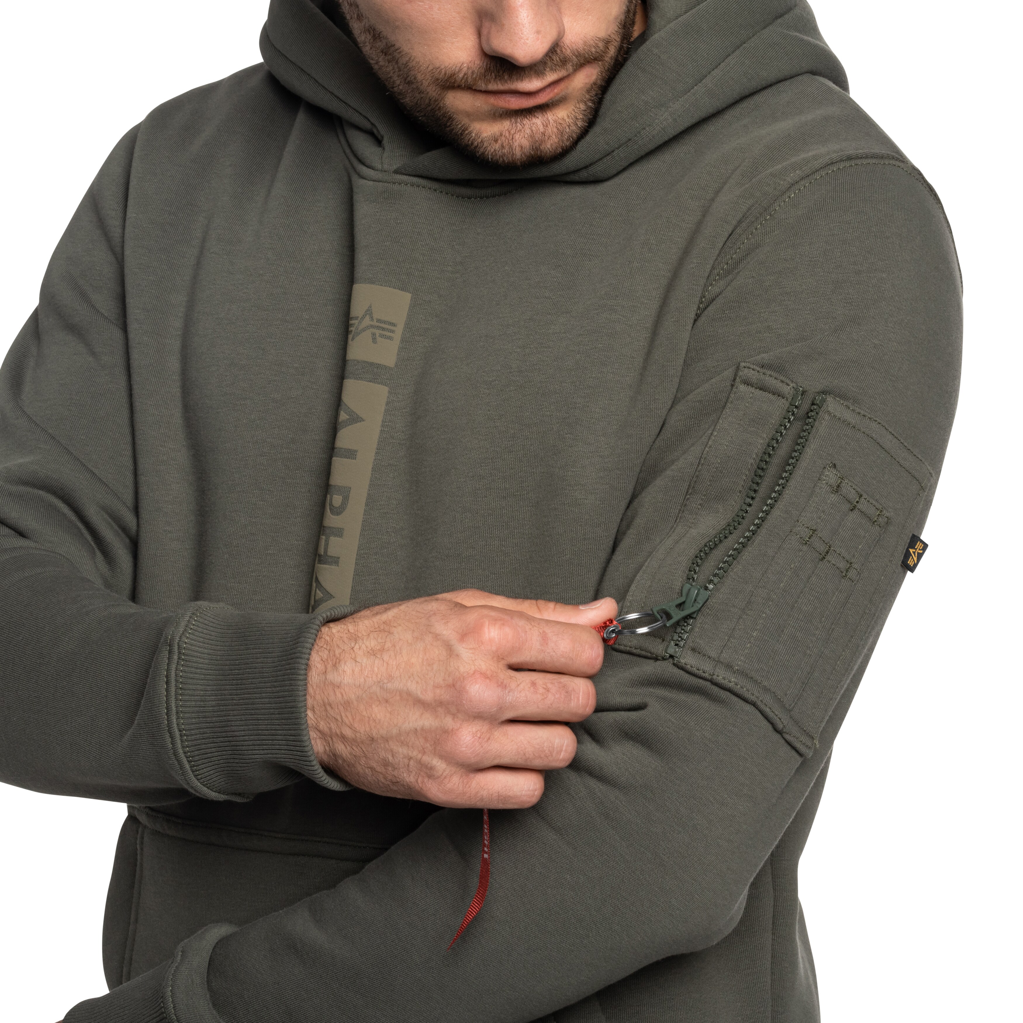 Alpha Industries Alpha Puff Print Hoodie pulóver- Dark Olive