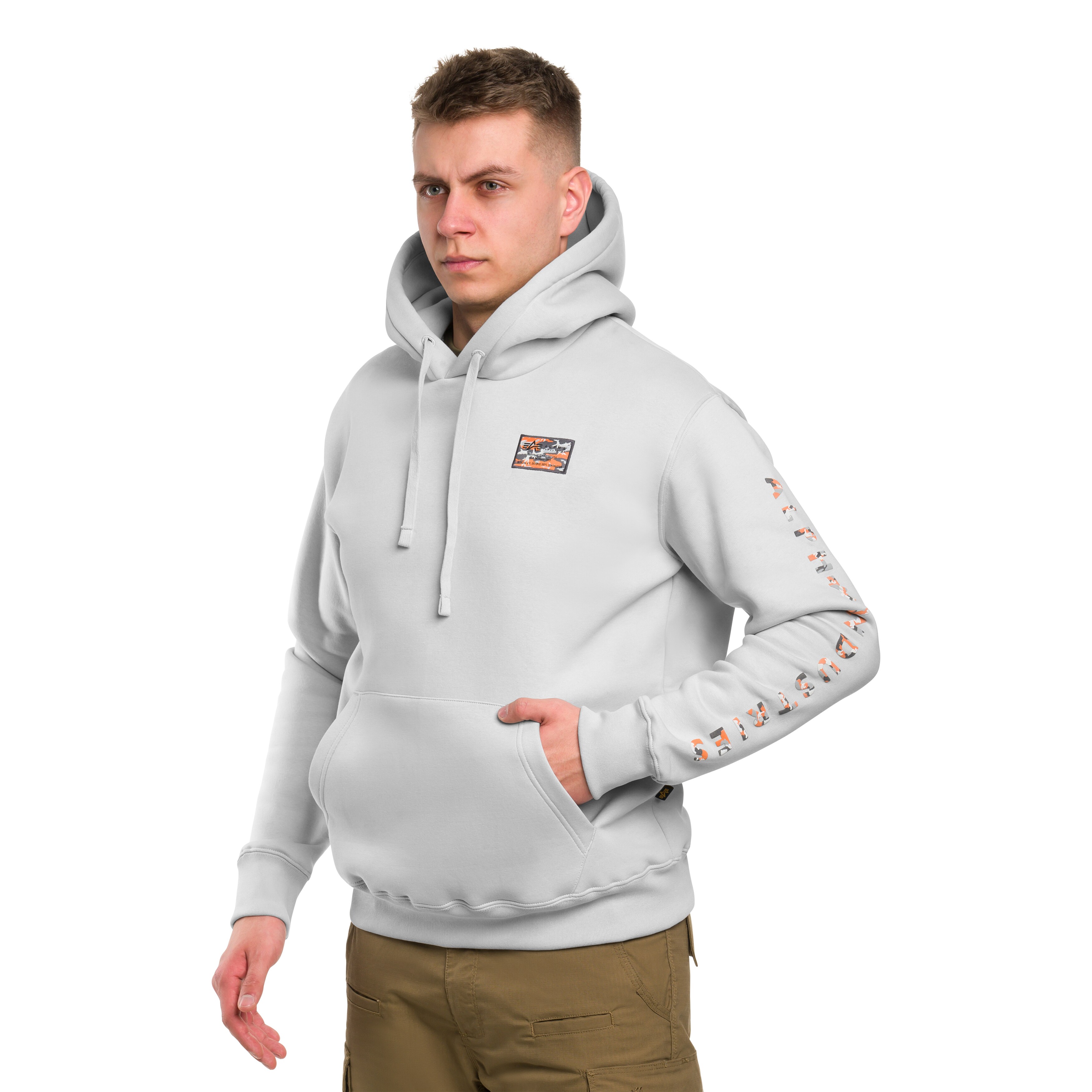 Alpha Industries Camo Sleeve Hoodie pulóver - Pastel Grey