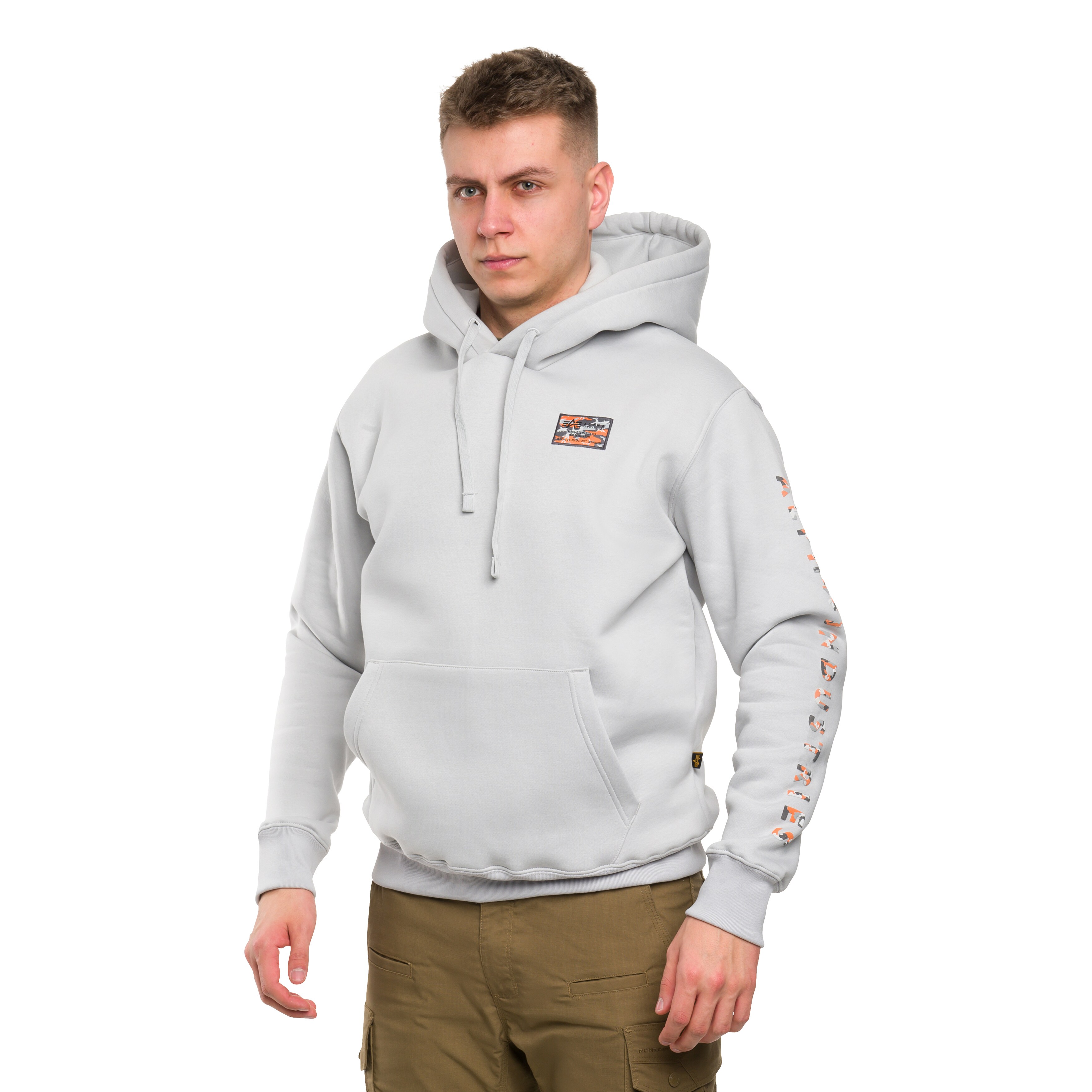 Alpha Industries Camo Sleeve Hoodie pulóver - Pastel Grey