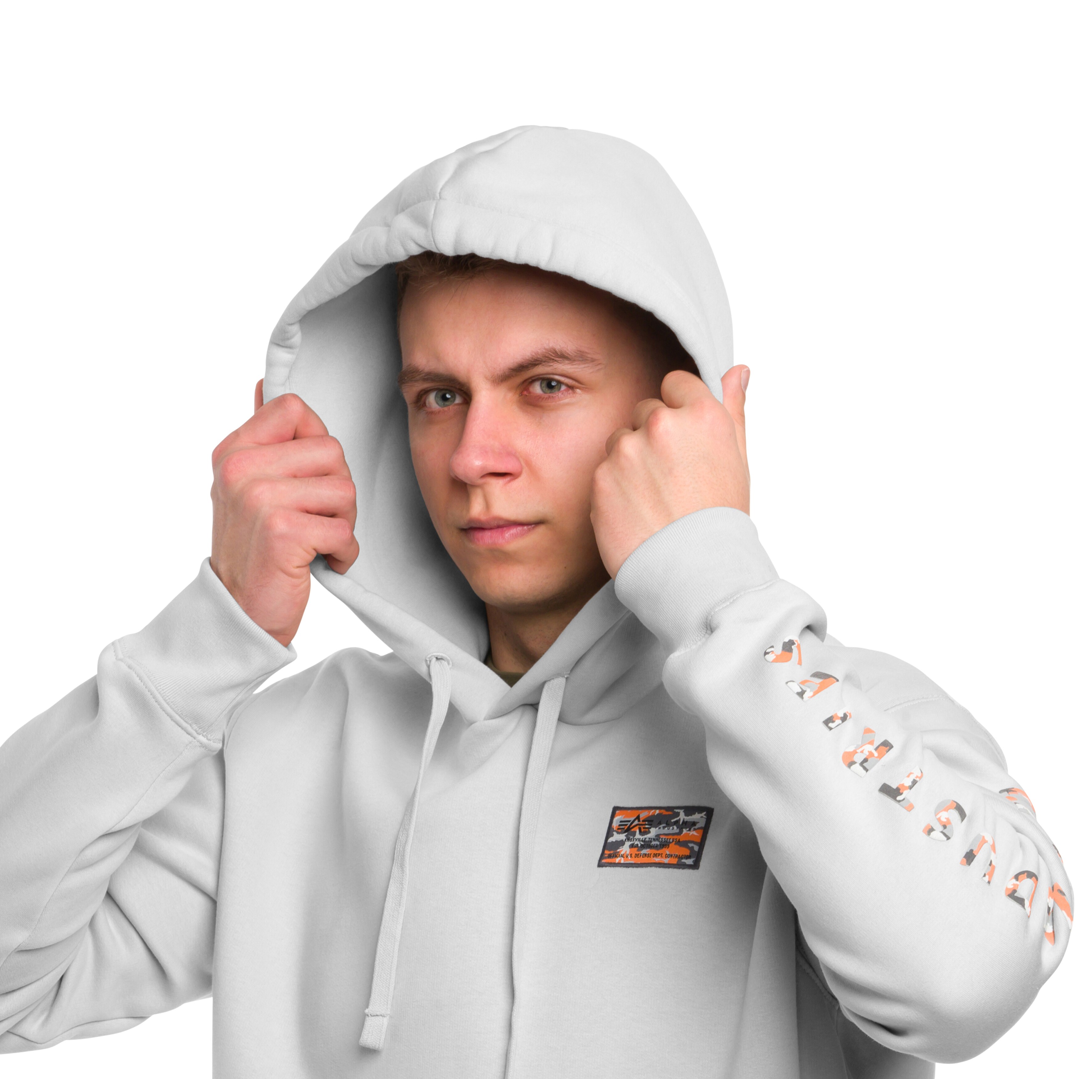 Alpha Industries Camo Sleeve Hoodie pulóver - Pastel Grey