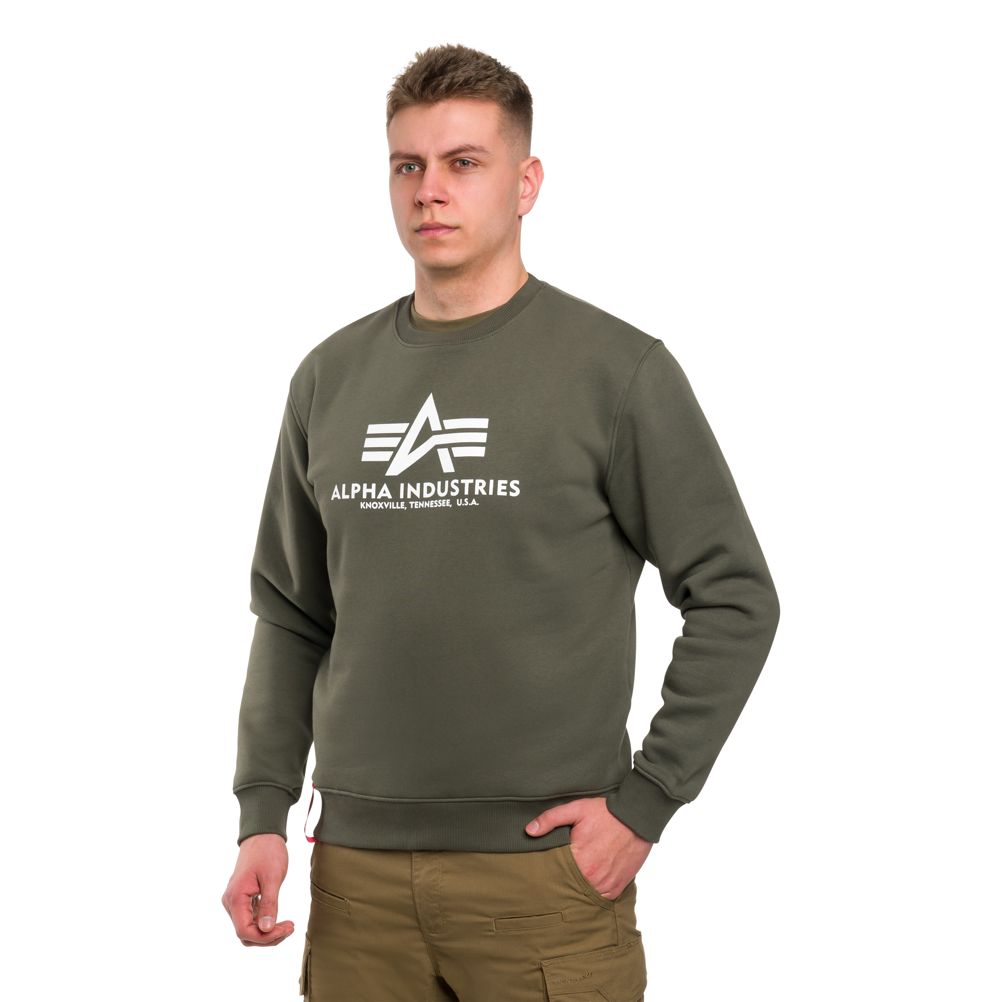 Alpha Industries Basic Sweater pulóver- Dark Olive