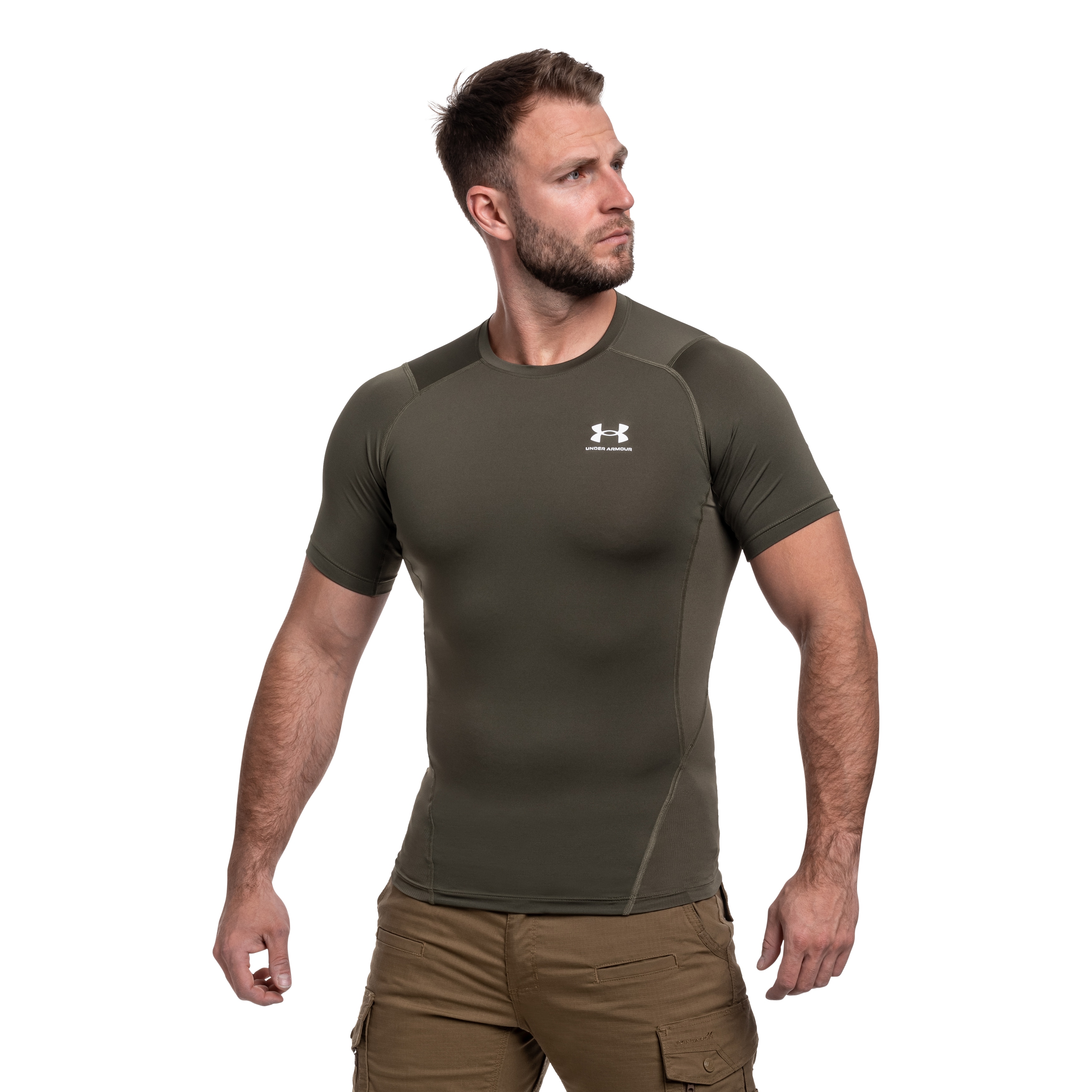 Under Armour Compressed HeatGear termikus póló - Marine OD Green/White