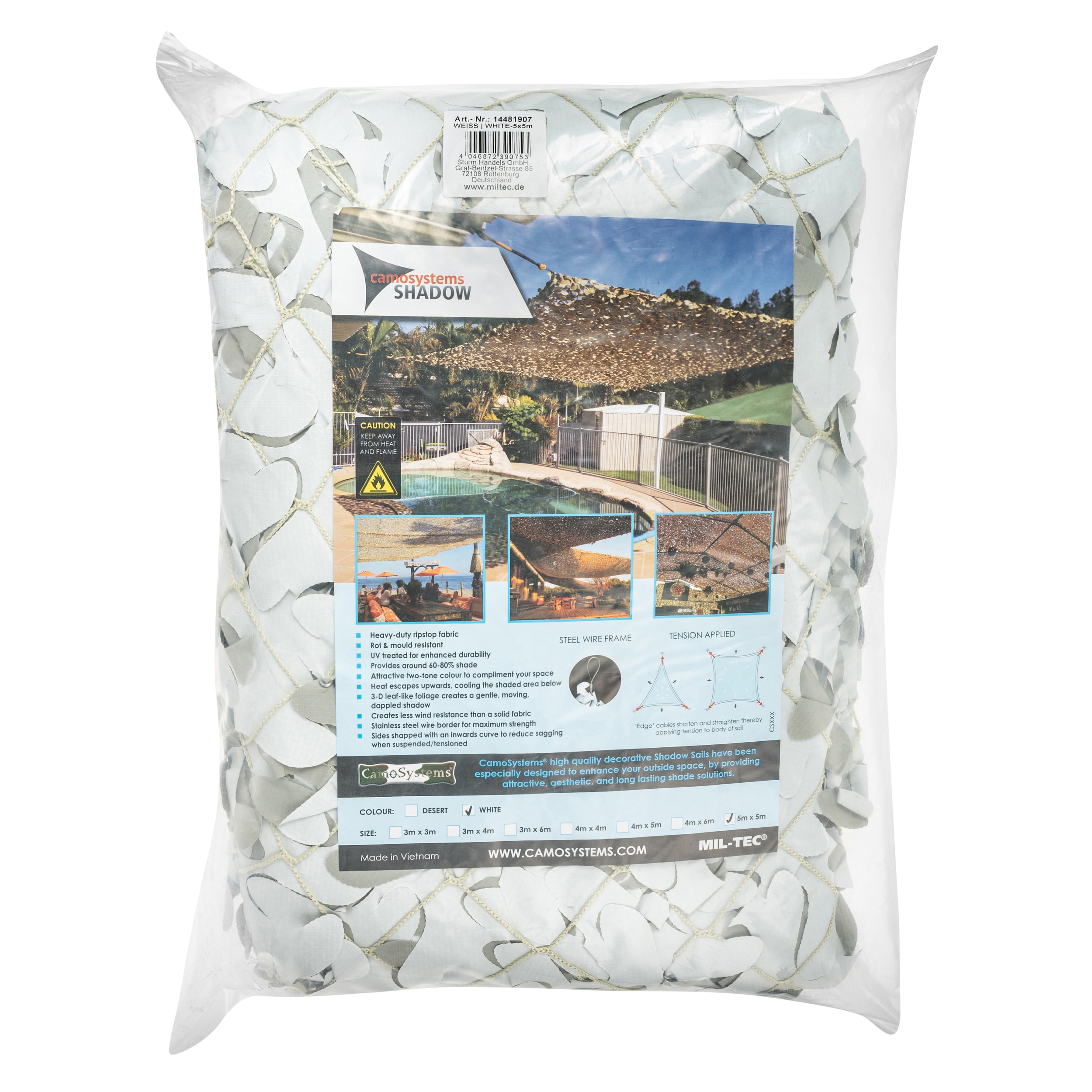 Mil-Tec CamoSystems Shadow Sail Net Broadleaf álcaháló 5 x 5 m - White