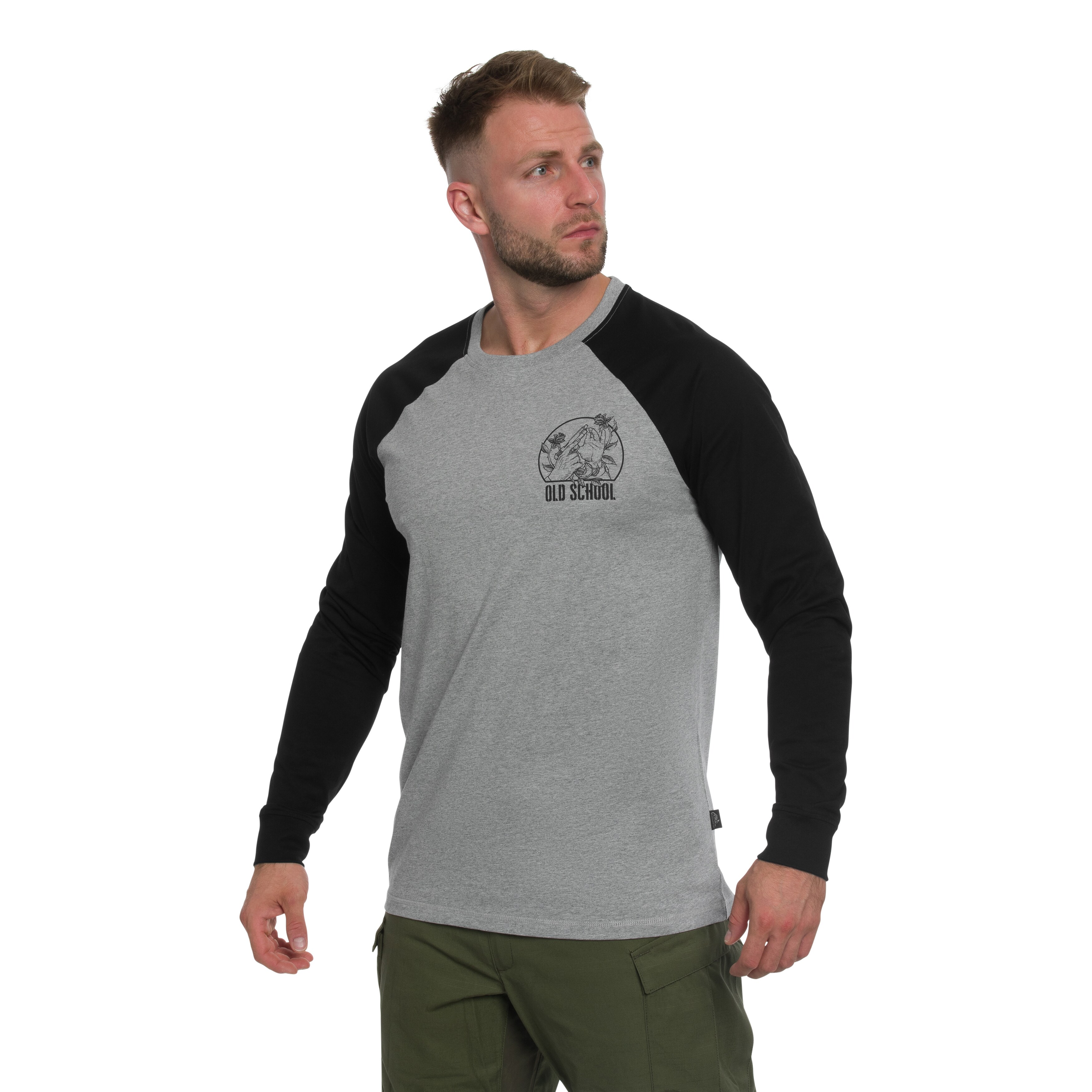 Long Sleeve Helikon Old School hosszú ujjú póló - Grey Melange/Black