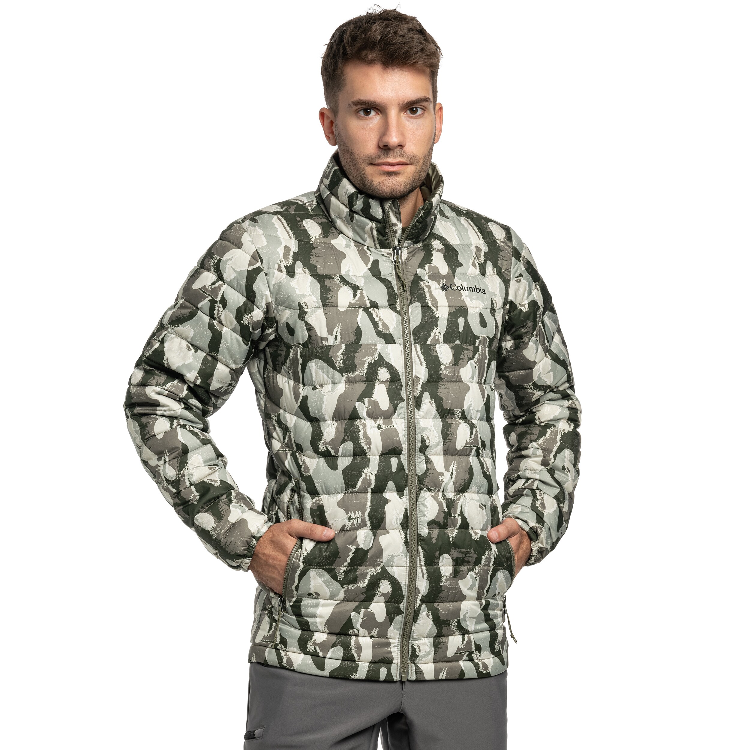 Columbia Powder Lite II Printed kabát - Stone Green Treebark Print