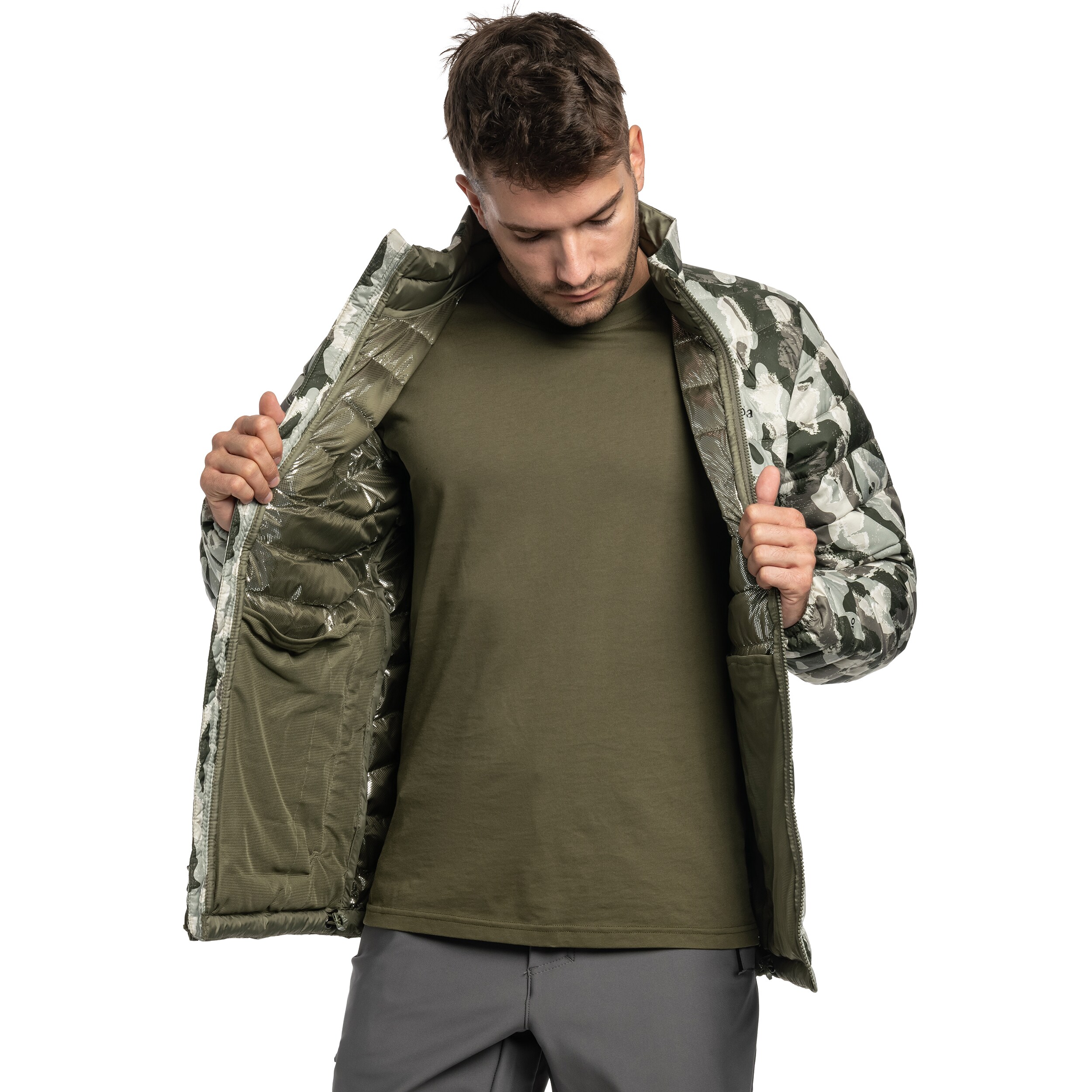 Columbia Powder Lite II Printed kabát - Stone Green Treebark Print