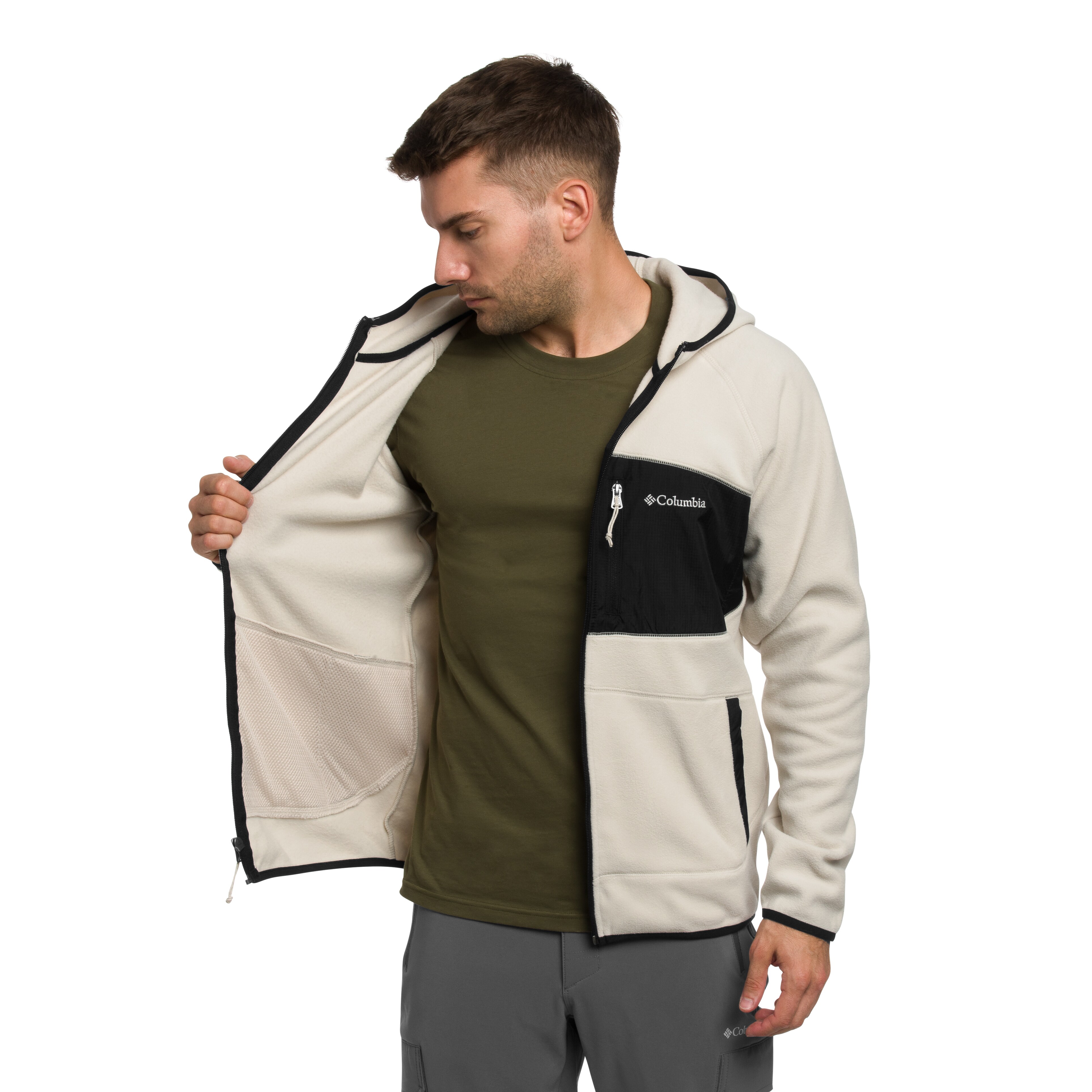 Columbia Fast Trek Overlay Hooded polár pulóver - Dark Stone/Black