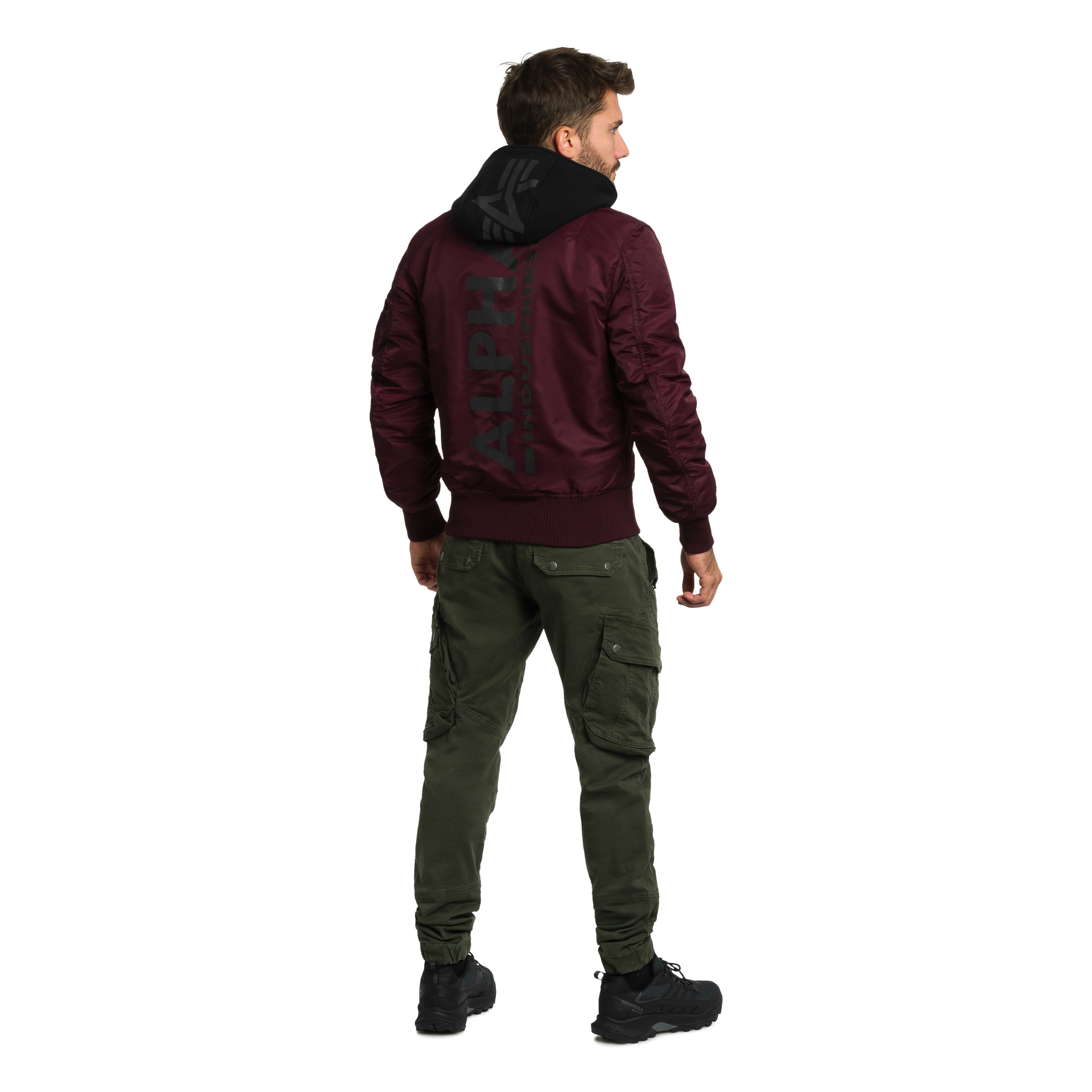 Alpha Industries MA-1 Zip Hood Backprint Bomber kabát - Dark Cherry