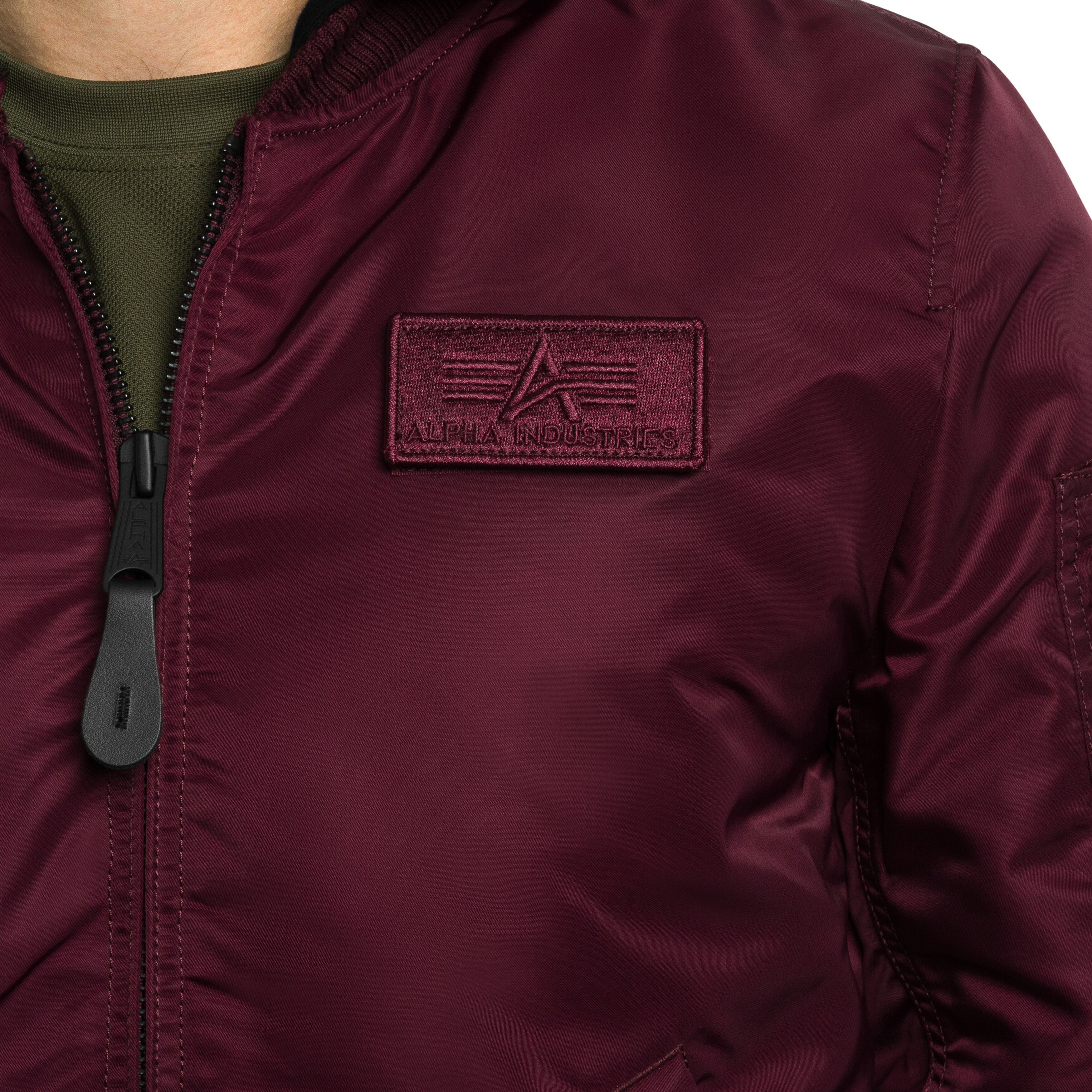 Alpha Industries MA-1 Zip Hood Backprint Bomber kabát - Dark Cherry