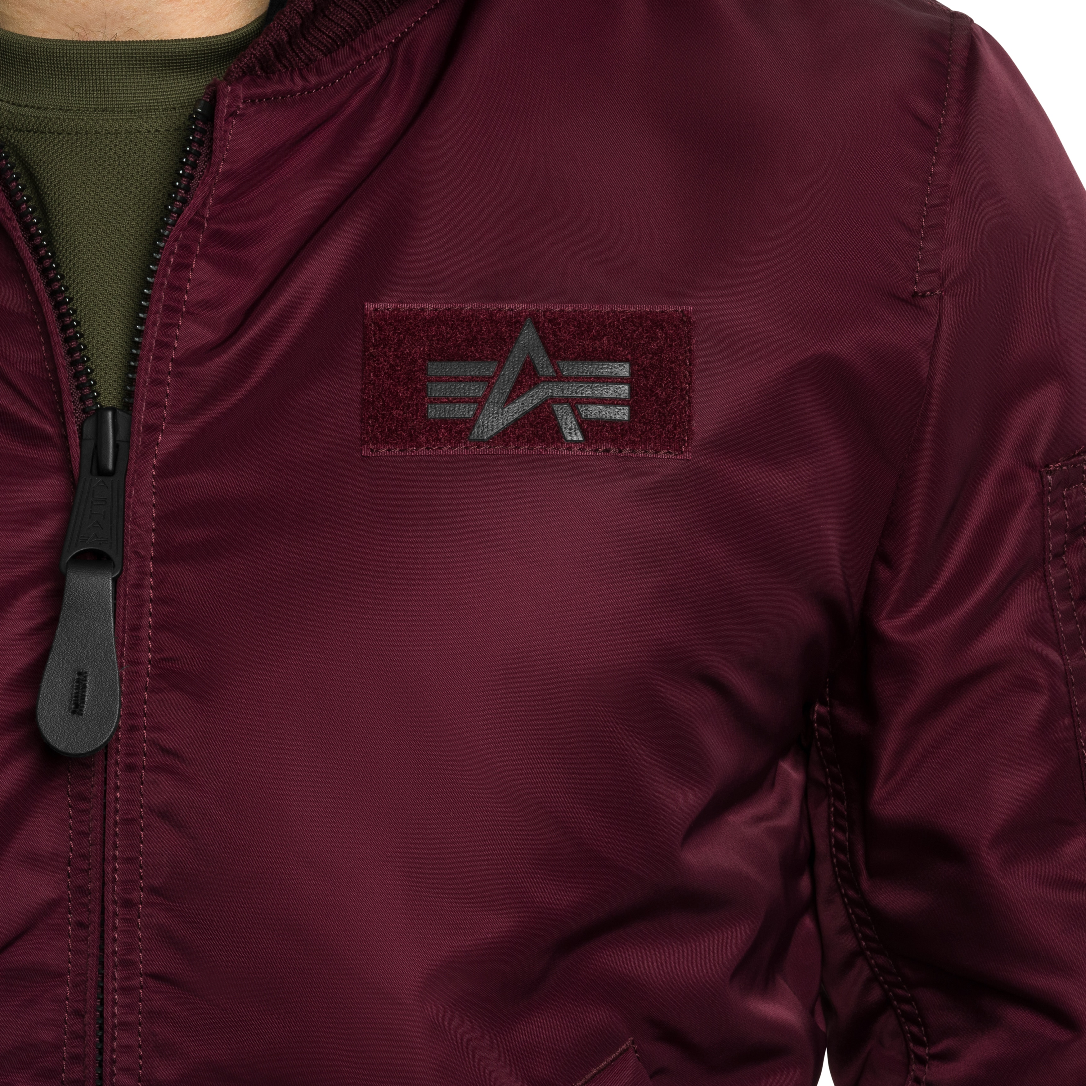 Alpha Industries MA-1 Zip Hood Backprint Bomber kabát - Dark Cherry
